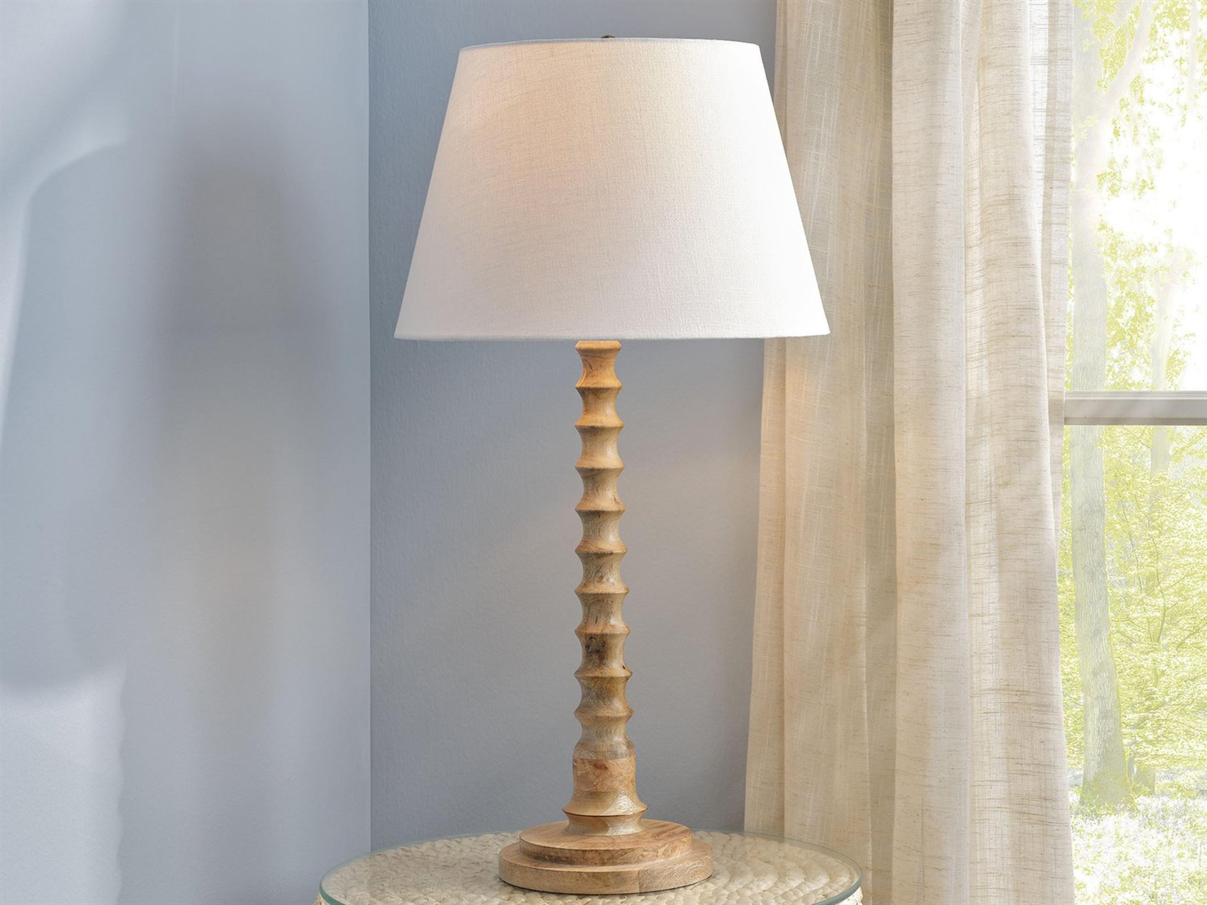Jamie Young Revolution Natural White Linen Slub Rolled Edge Brown Buffet Lamp