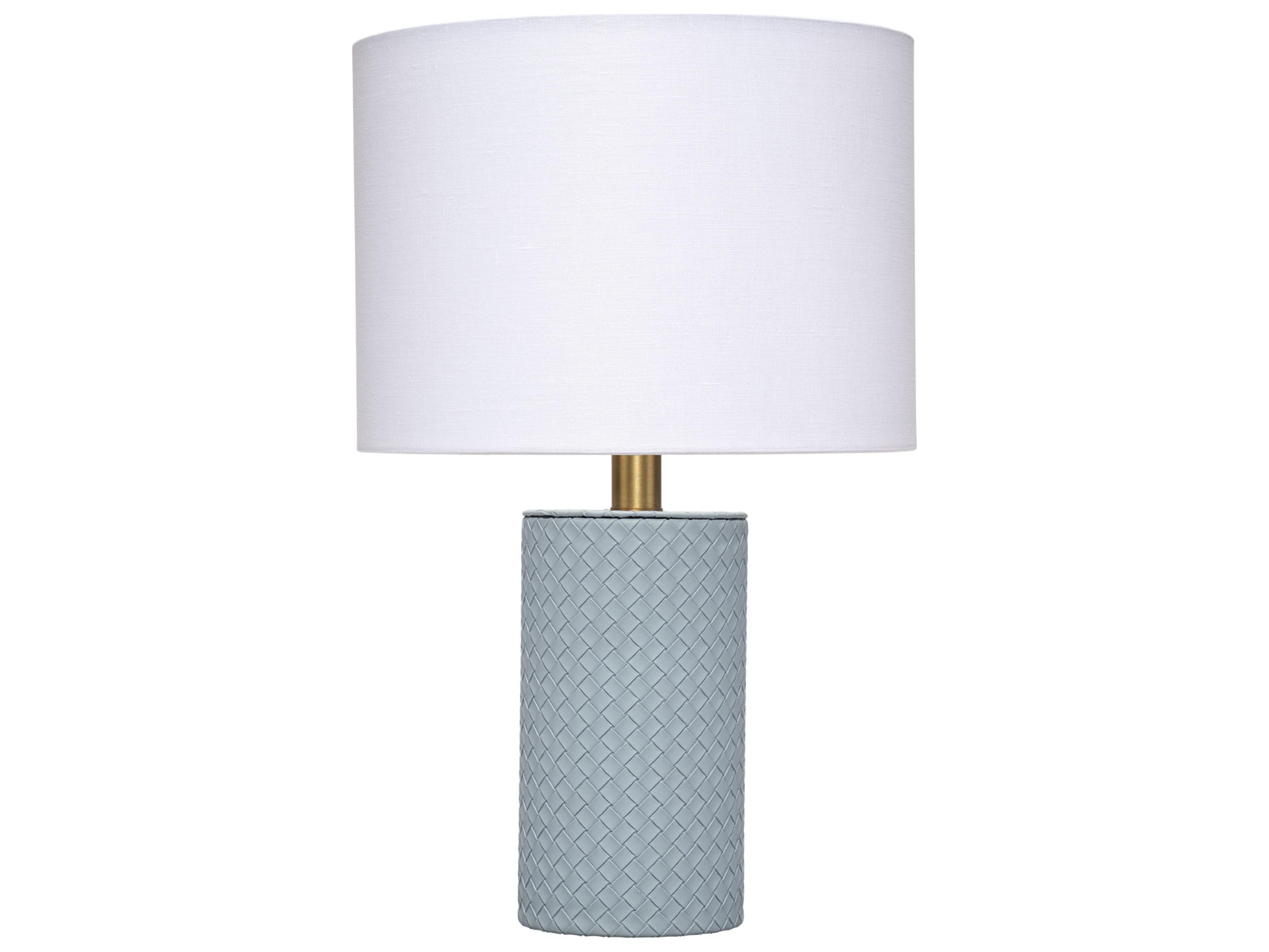 Jamie Young Roman Blue White Linen Drum Rolled Edge Table Lamp