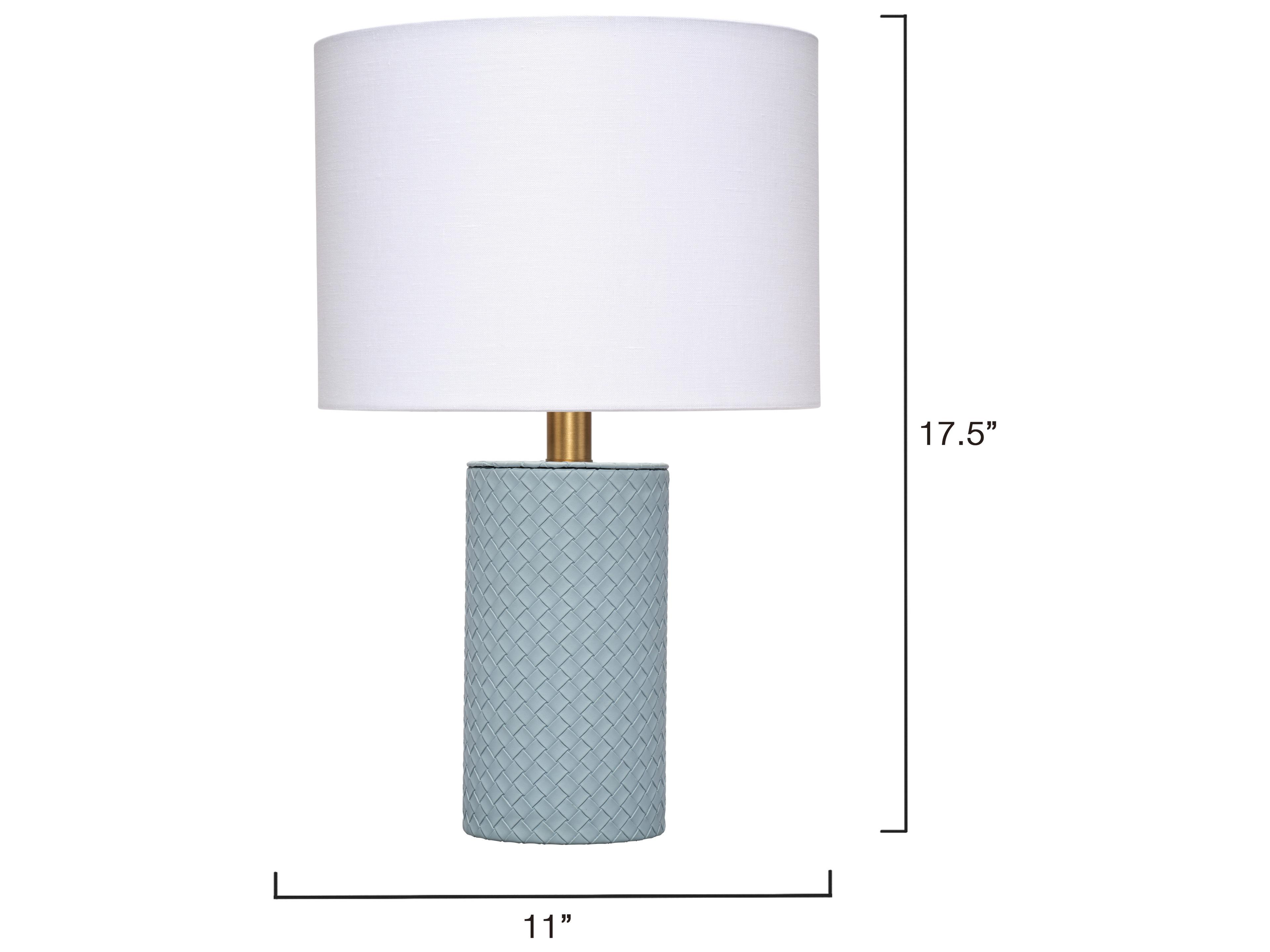 Jamie Young Roman Blue White Linen Drum Rolled Edge Table Lamp