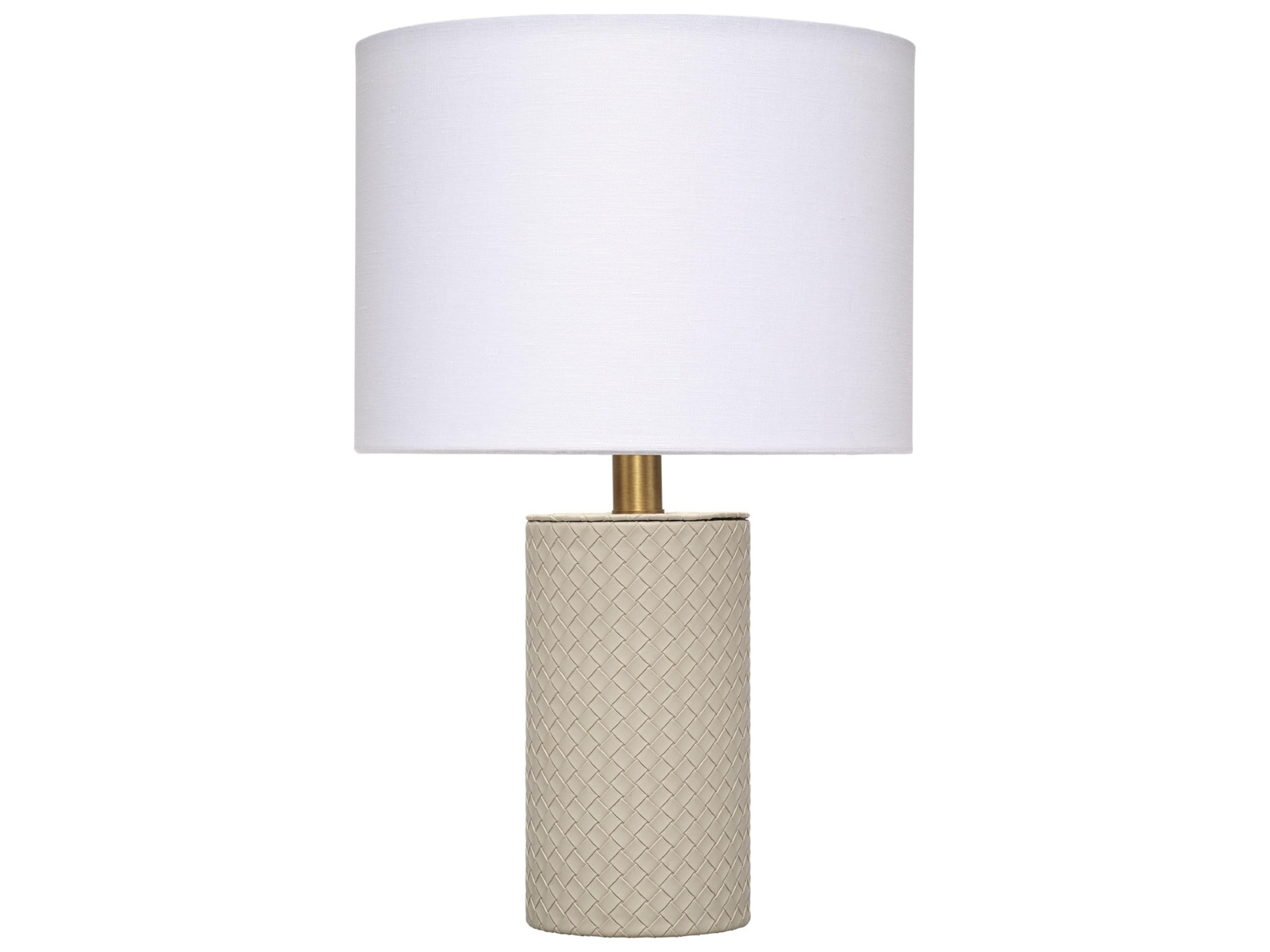 Roman Grey White Linen Drum Rolled Edge Table Lamp