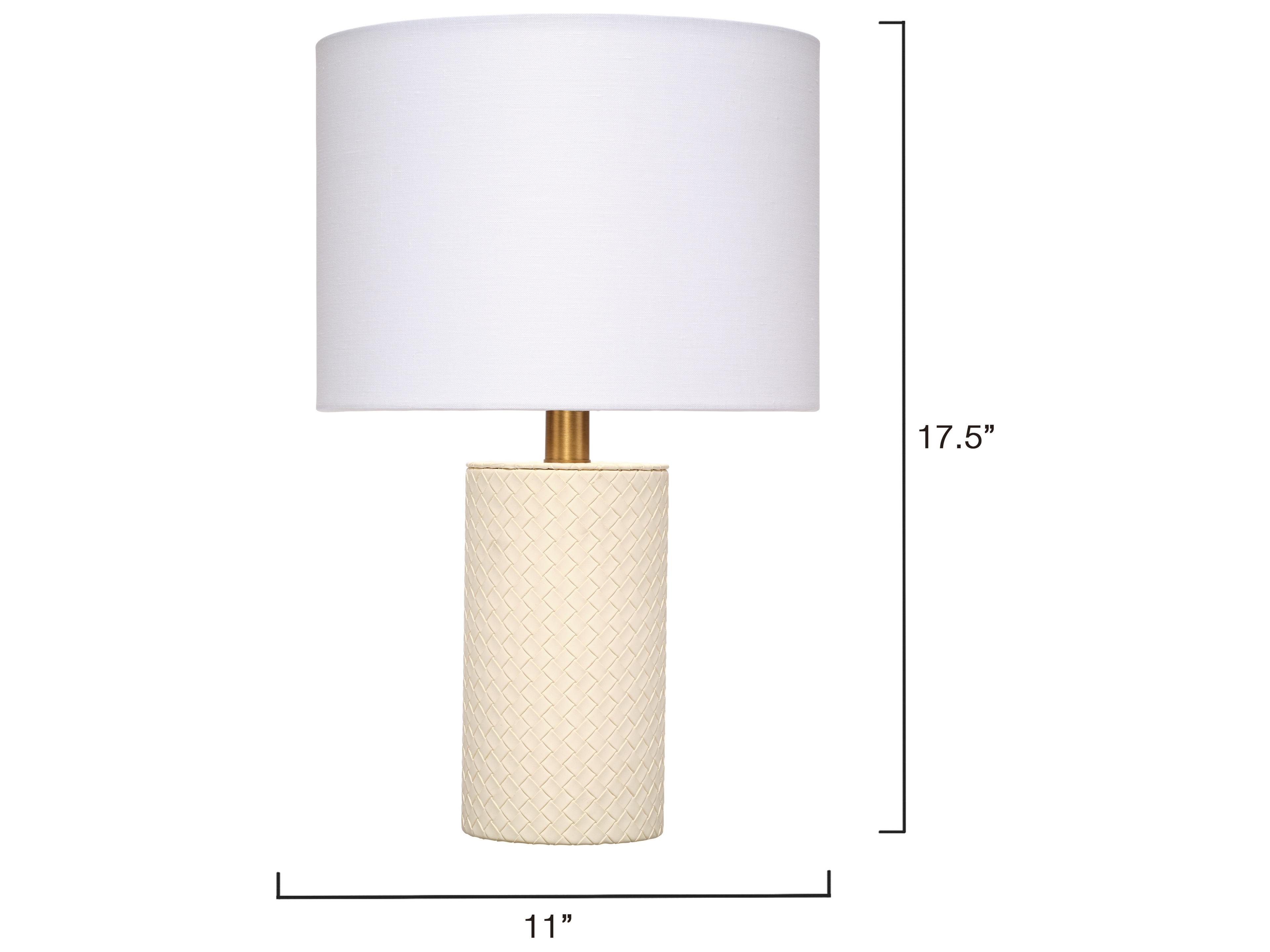 Jamie Young Roman Cream White Linen Drum Rolled Edge Off Table Lamp