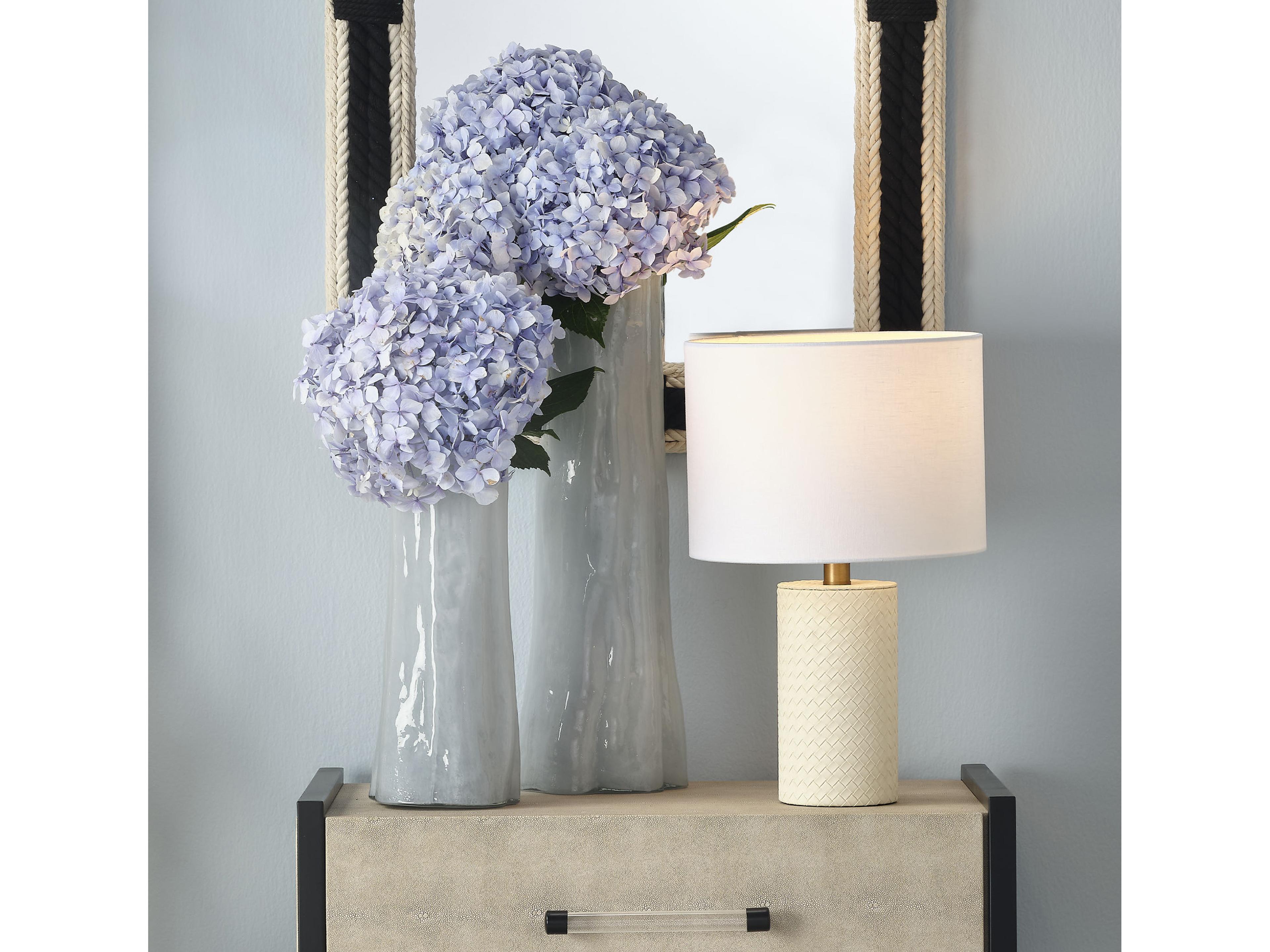 Jamie Young Roman Cream White Linen Drum Rolled Edge Off Table Lamp