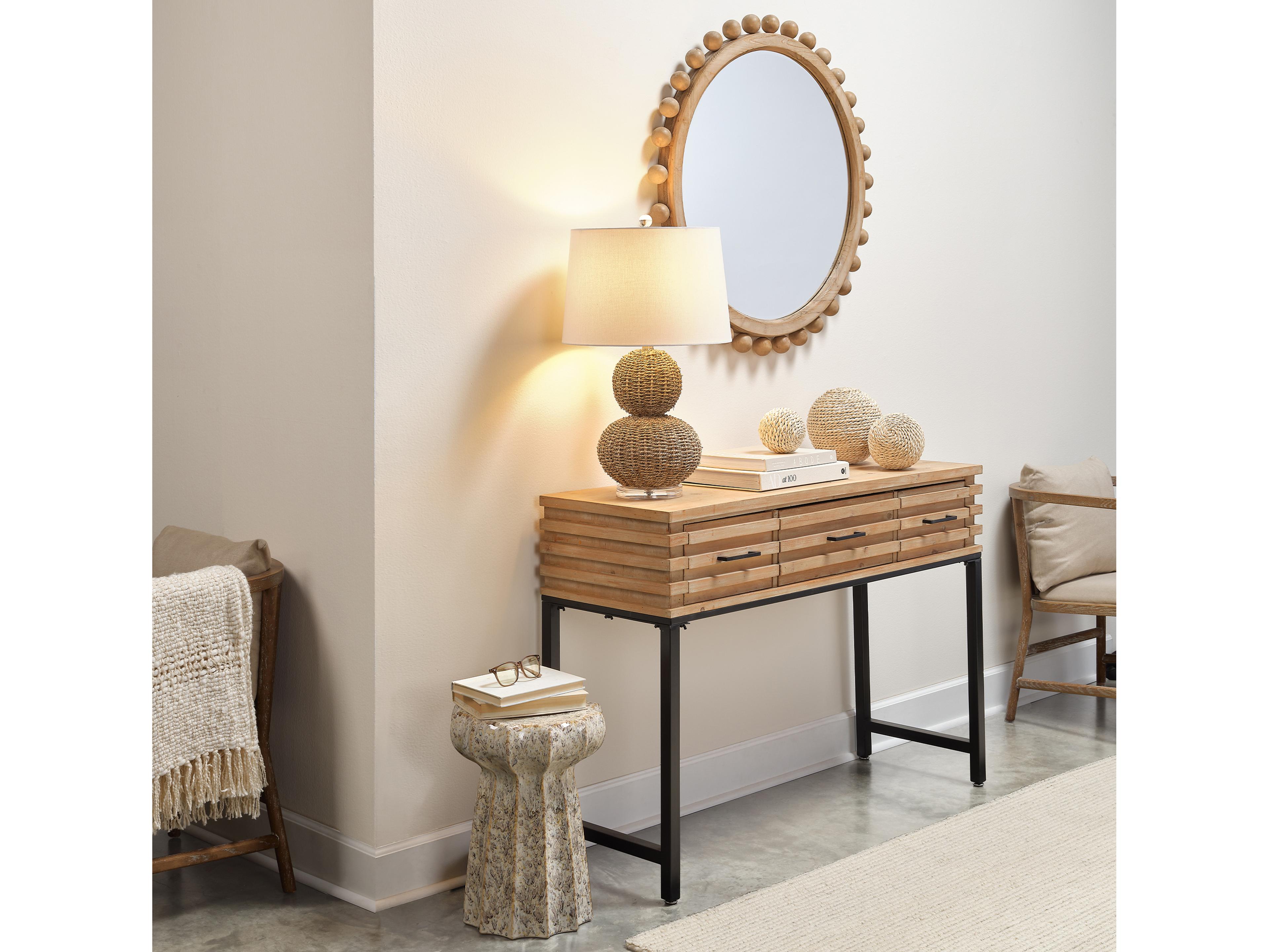 Jamie Young Sebastian Natural Linen Drum Brown Buffet Lamp