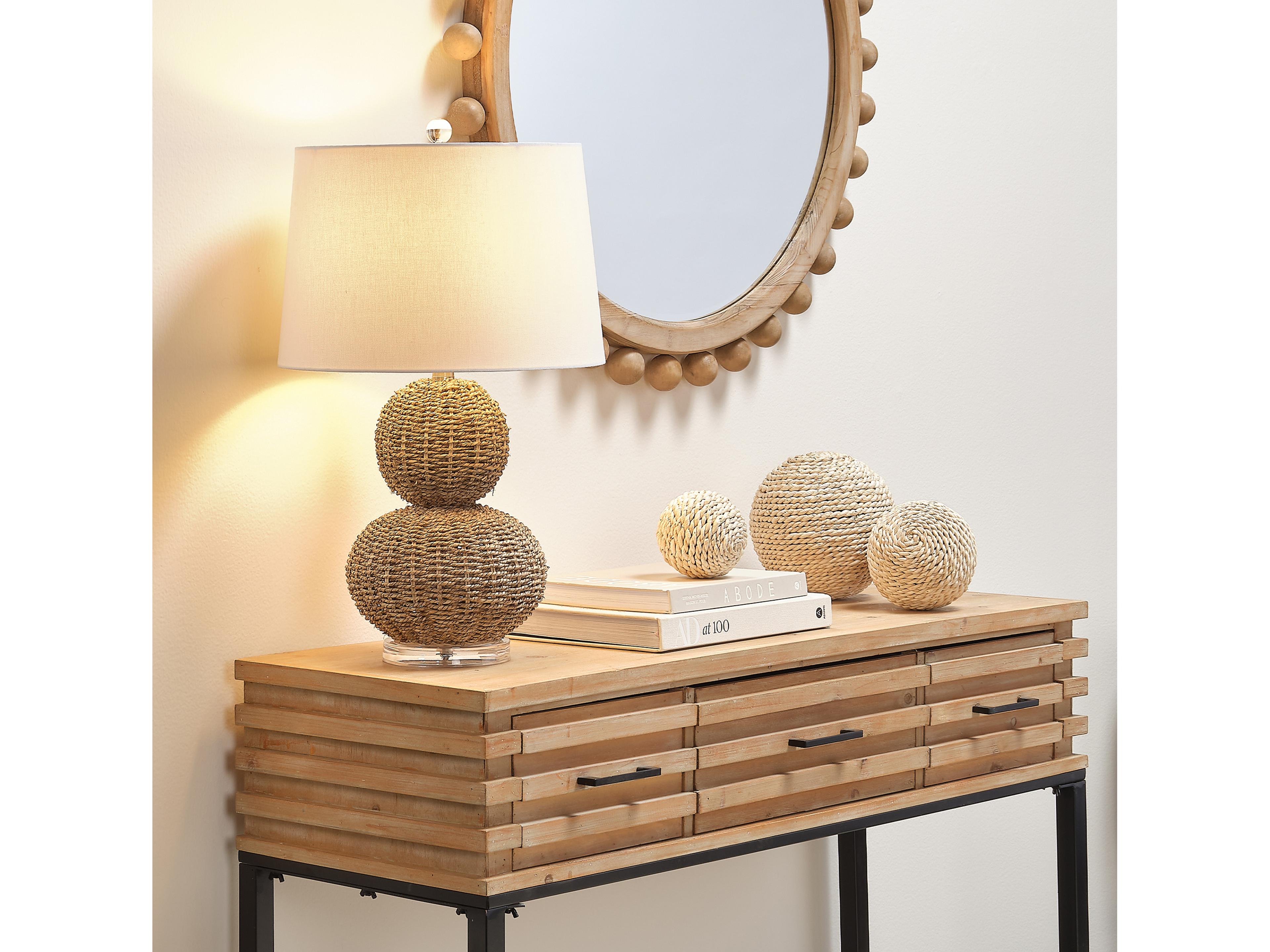 Jamie Young Sebastian Natural Linen Drum Brown Buffet Lamp