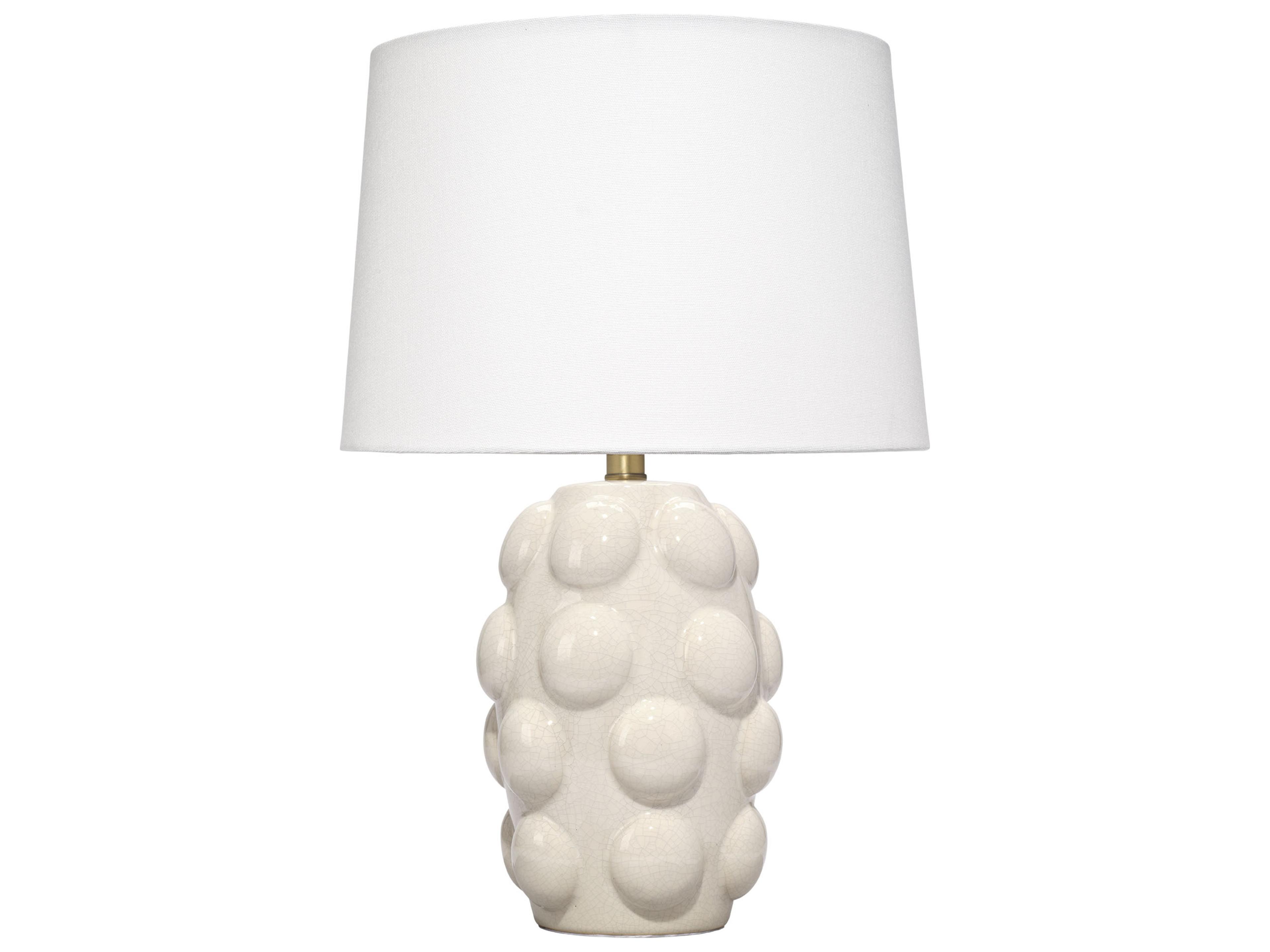 Jamie Young Silas Cream White Linen Tapered Drum Rolled Edge Table Lamp