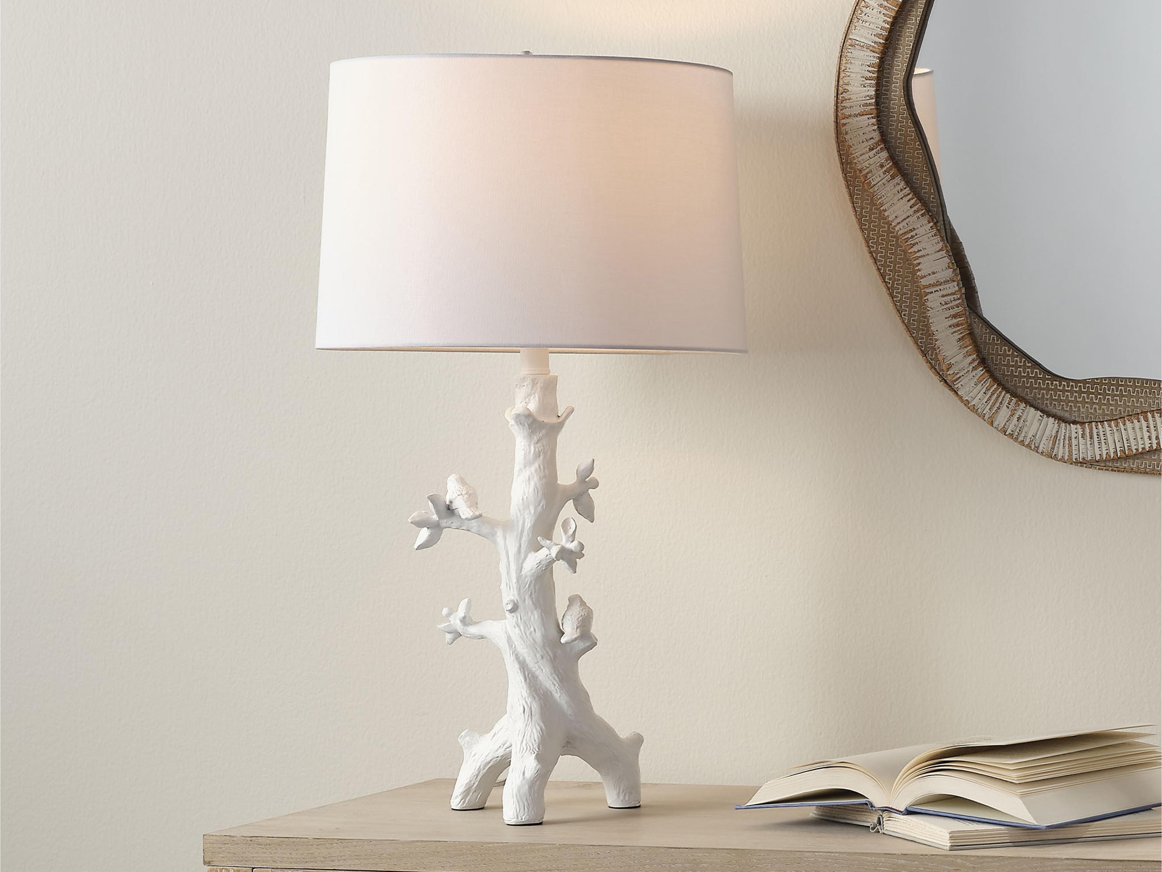 Jamie Young Sycamore Matte White Linen Drum Rolled Edge Buffet Lamp