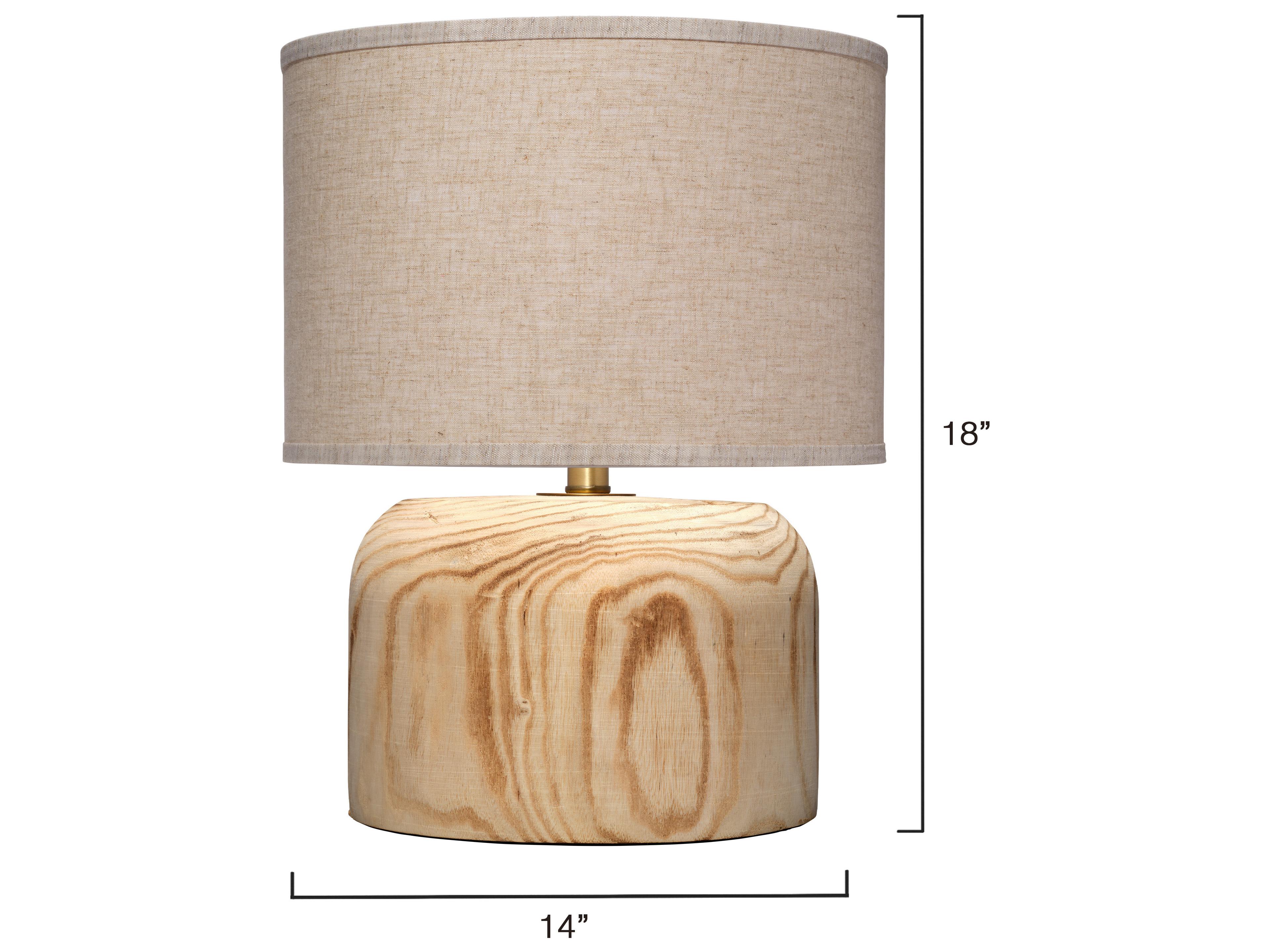 Jamie Young Timber Natural Oat Linen Drum Trim Edge Brown Table Lamp