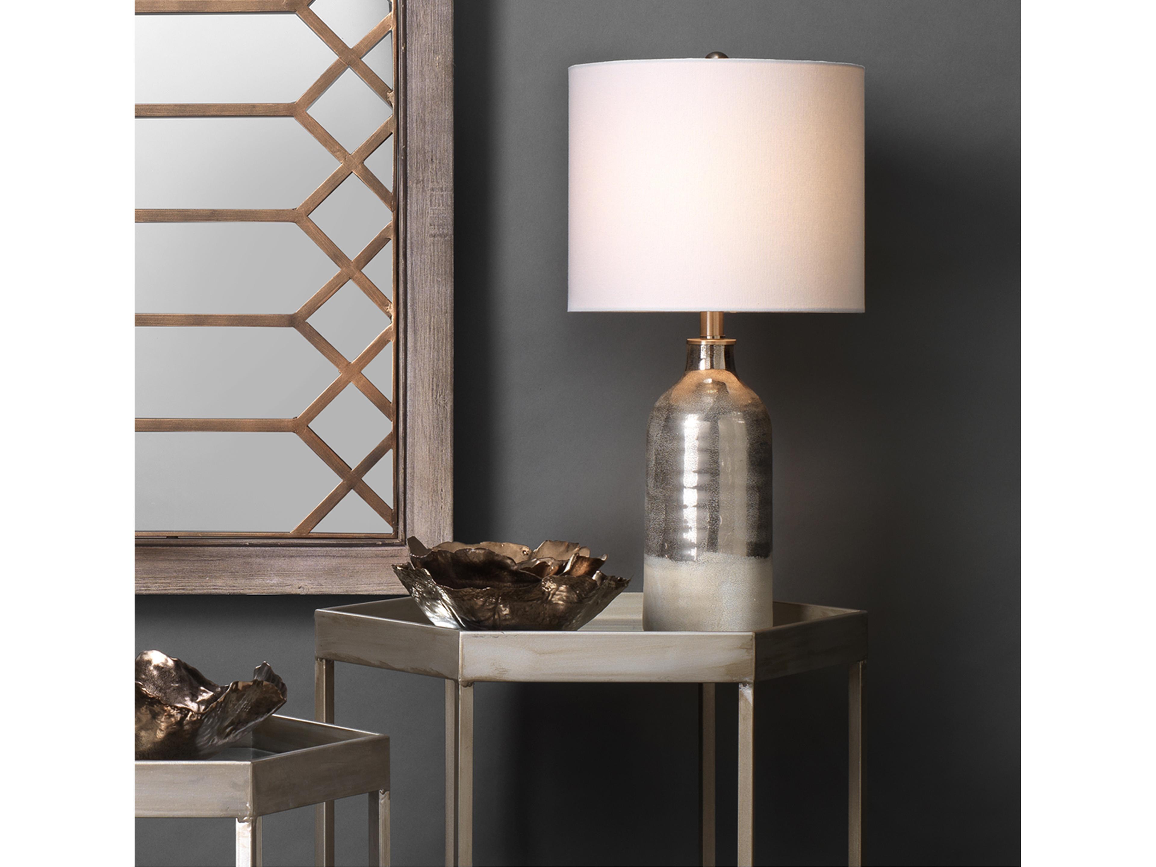 Jamie Young Varnish Silver Off White Linen Drum Table Lamp