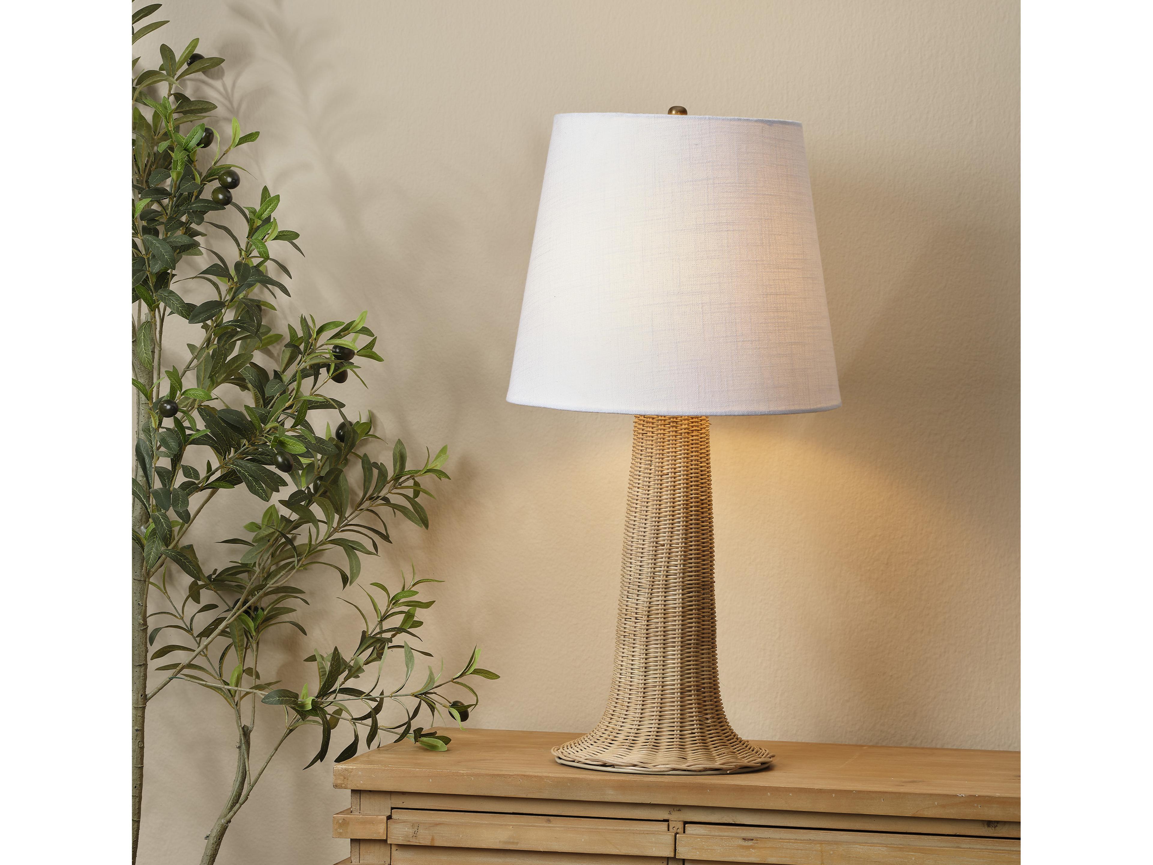 Jamie Young Walden Natural White Cotton Tapered Brown Buffet Lamp