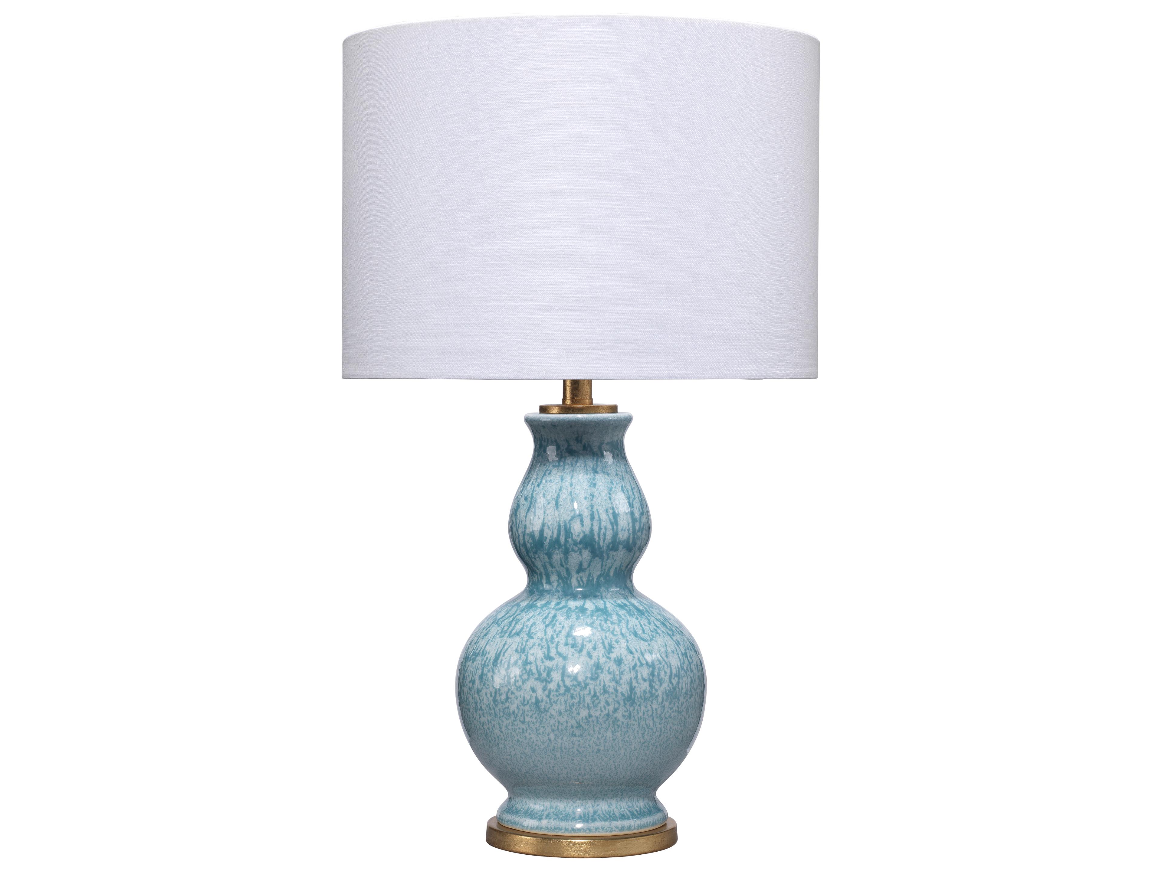 Jamie Young Whitney Blue Linen White Drum Table Lamp