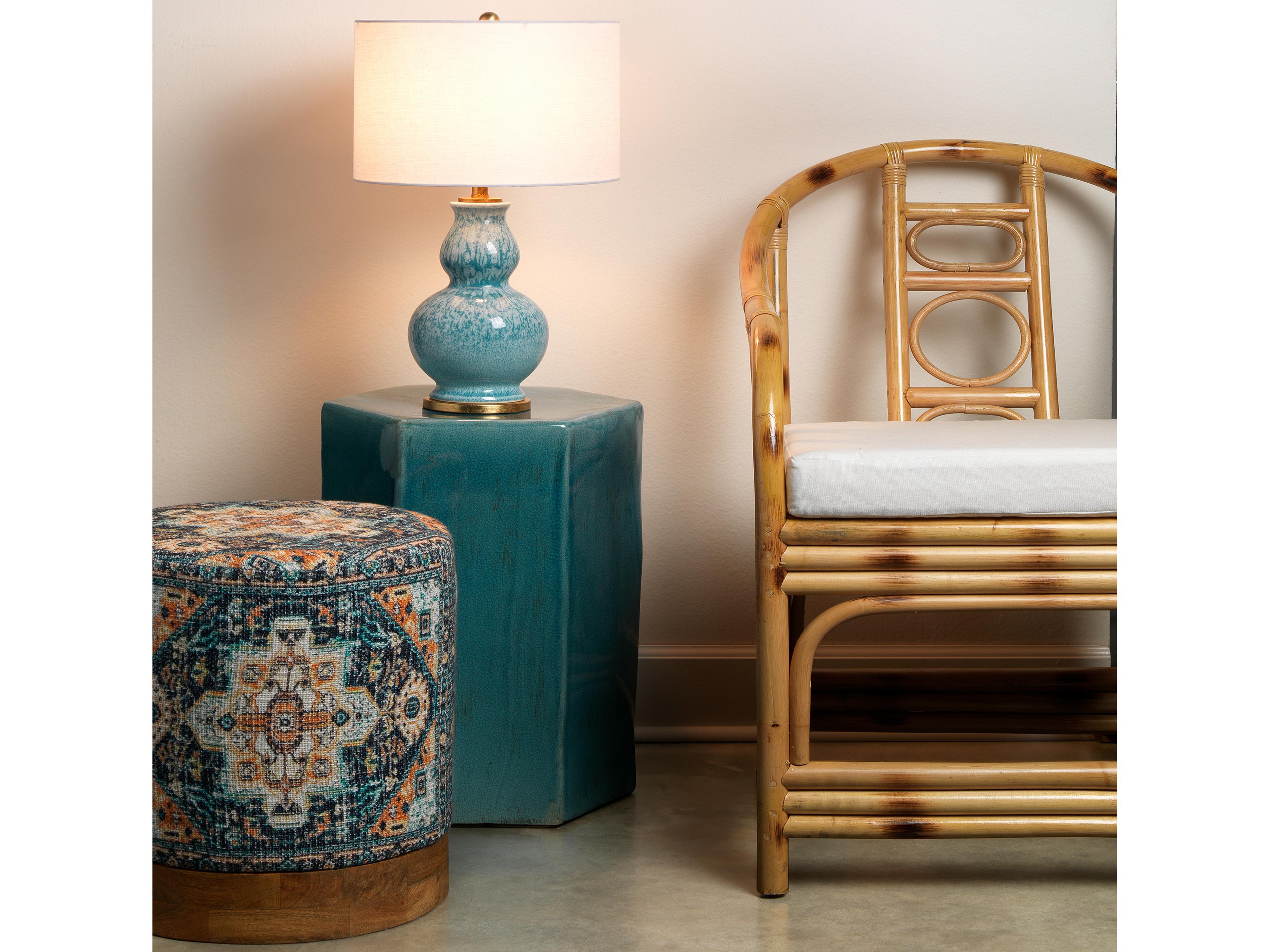 Jamie Young Whitney Blue Linen White Drum Table Lamp