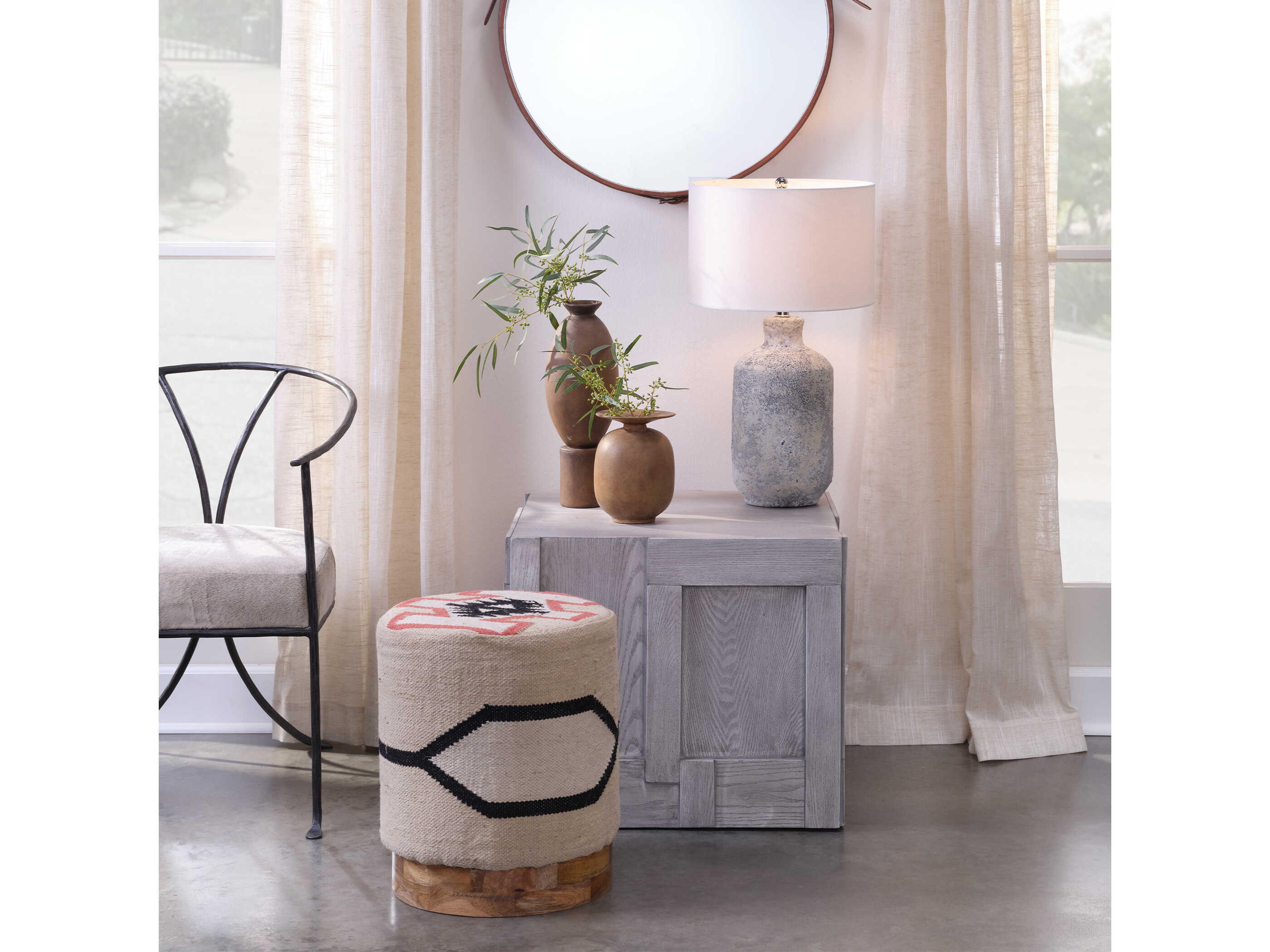 Jamie Young Blaire Grey Cream Cotton Drum Table Lamp