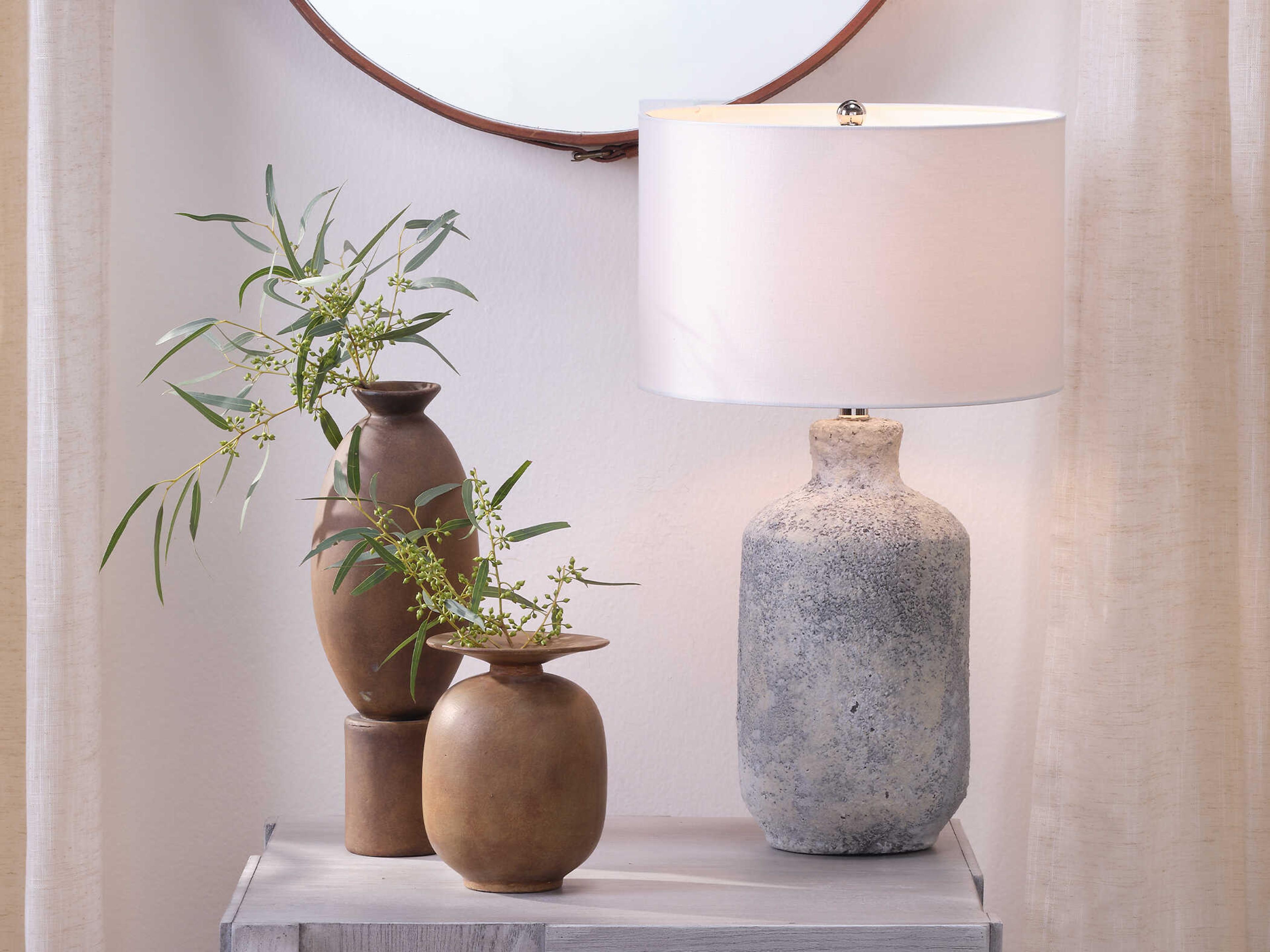 Jamie Young Blaire Grey Cream Cotton Drum Table Lamp
