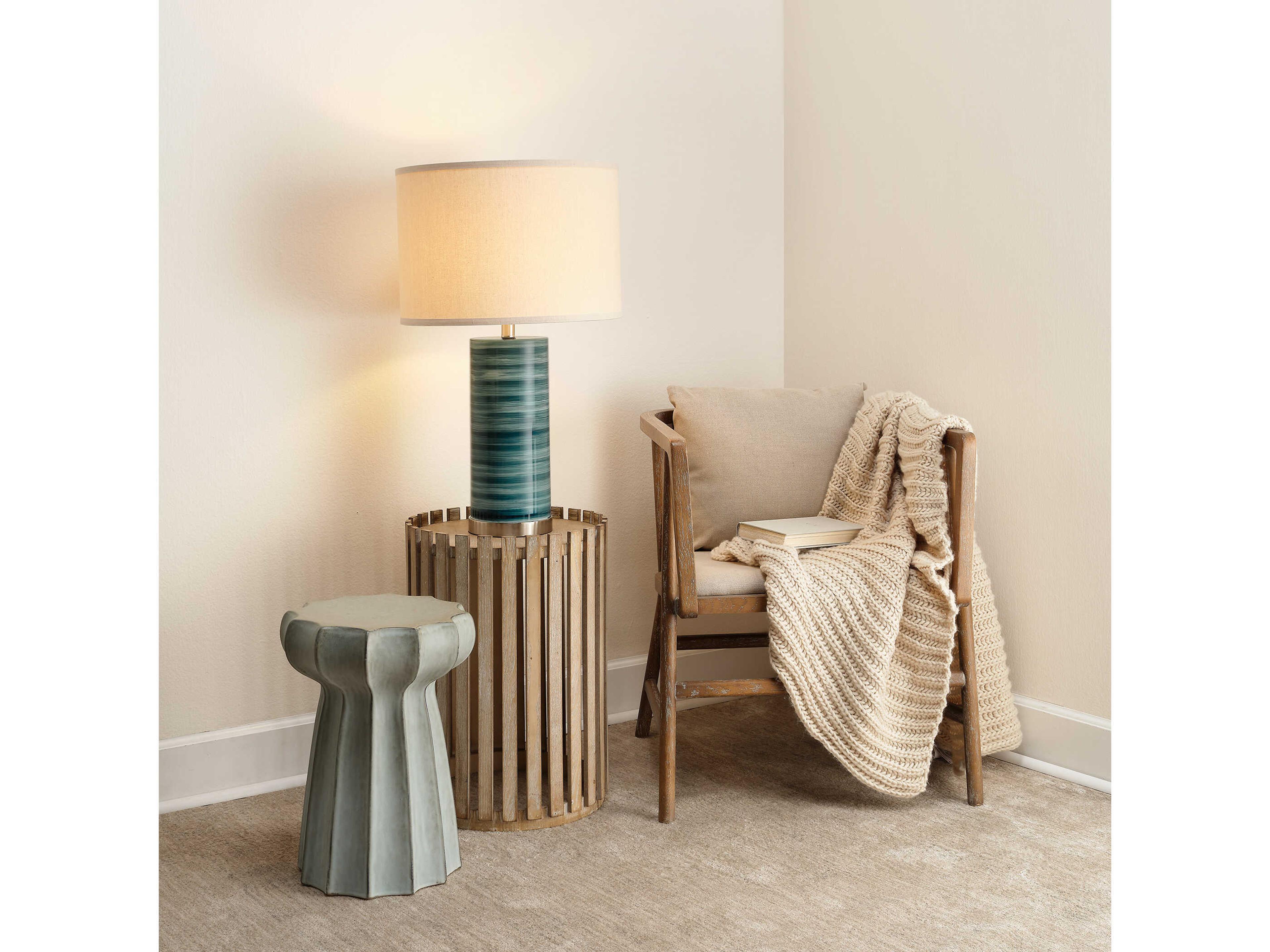 Jamie Young Casey Turquoise Off White Linen Tapered Green Buffet Lamp