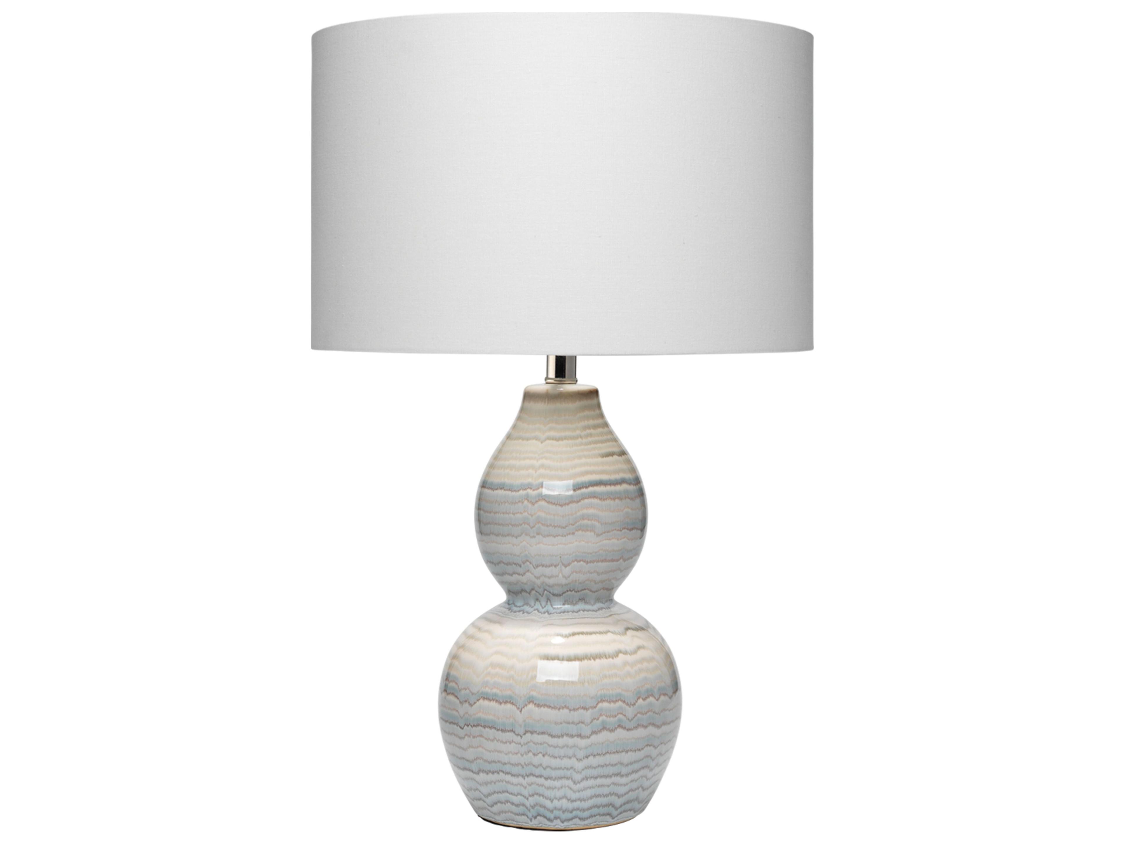 Catalina Wave Ceramic Table Lamp with Cream Linen Shade