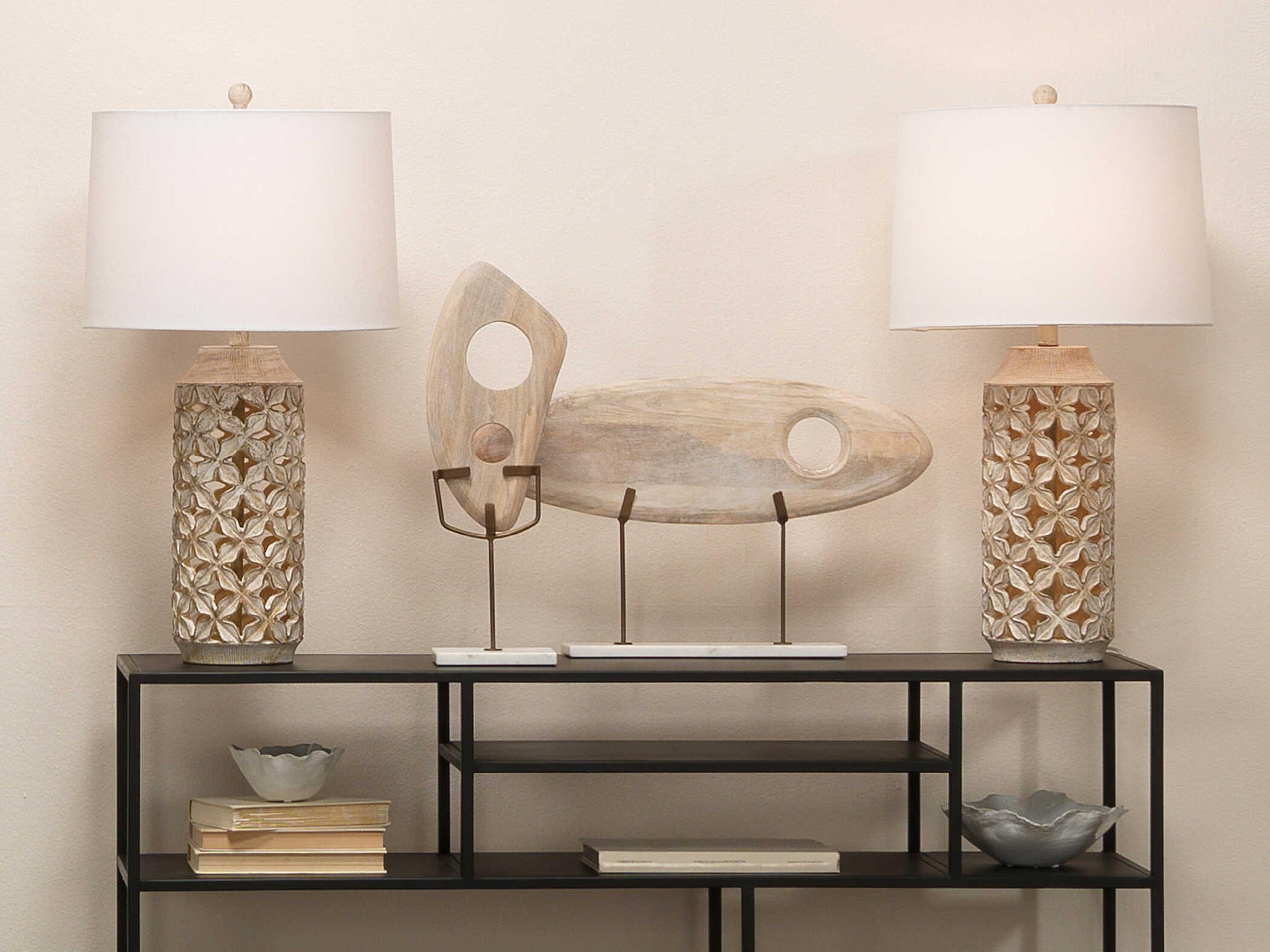 Jamie Young Flora White Wash Off Linen Tapered Buffet Lamp