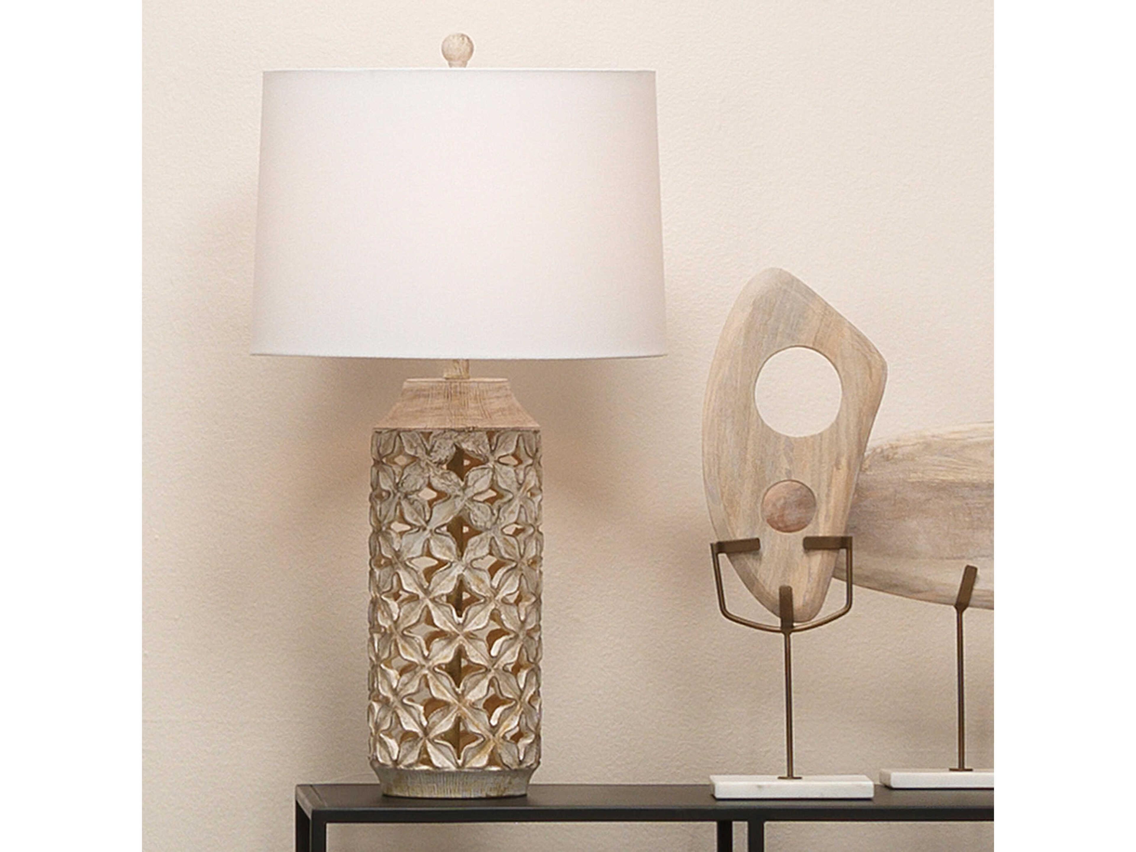 Jamie Young Flora White Wash Off Linen Tapered Buffet Lamp