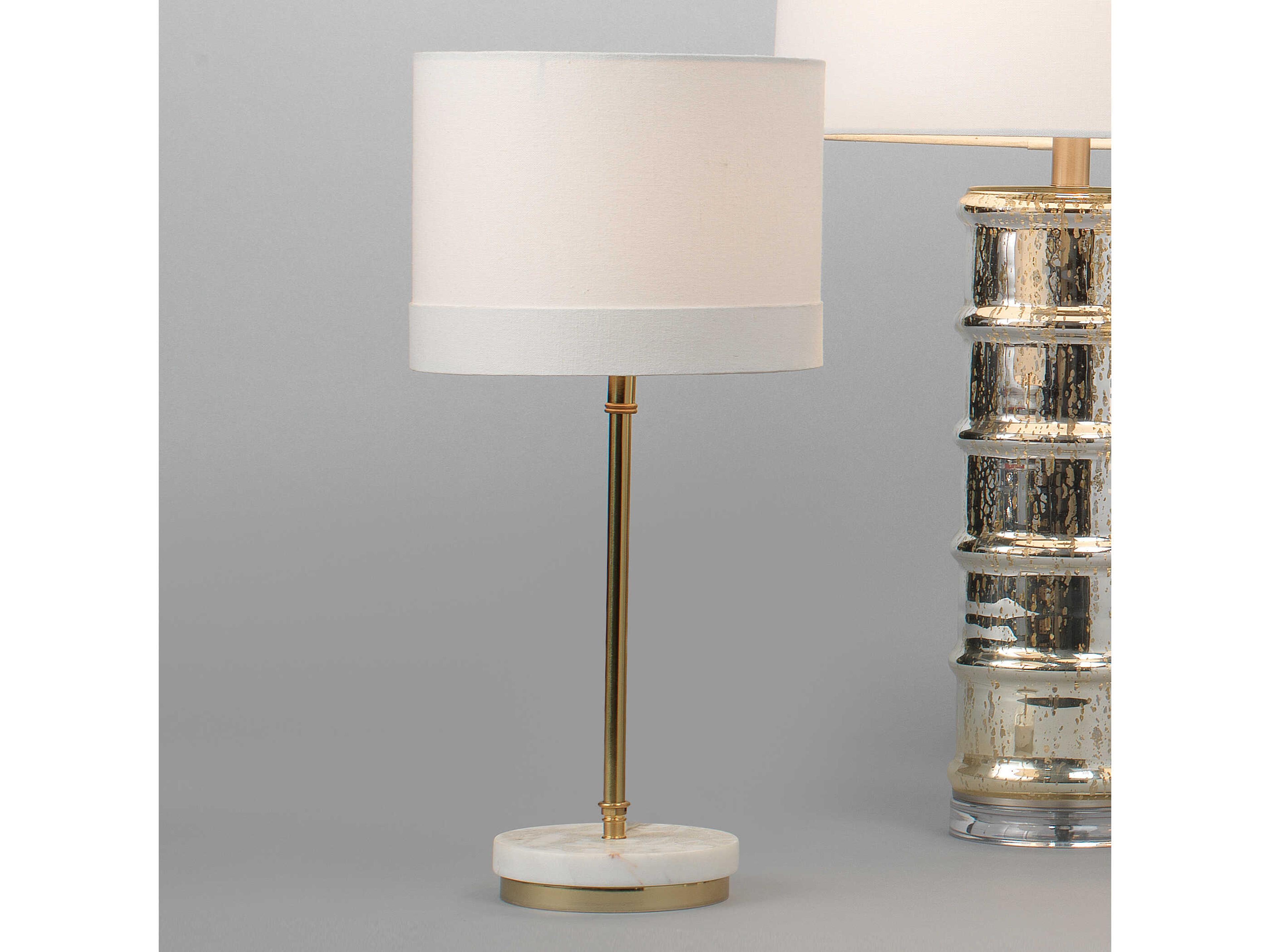 Jamie Young Grace Antique Brass Linen White Drum Table Lamp