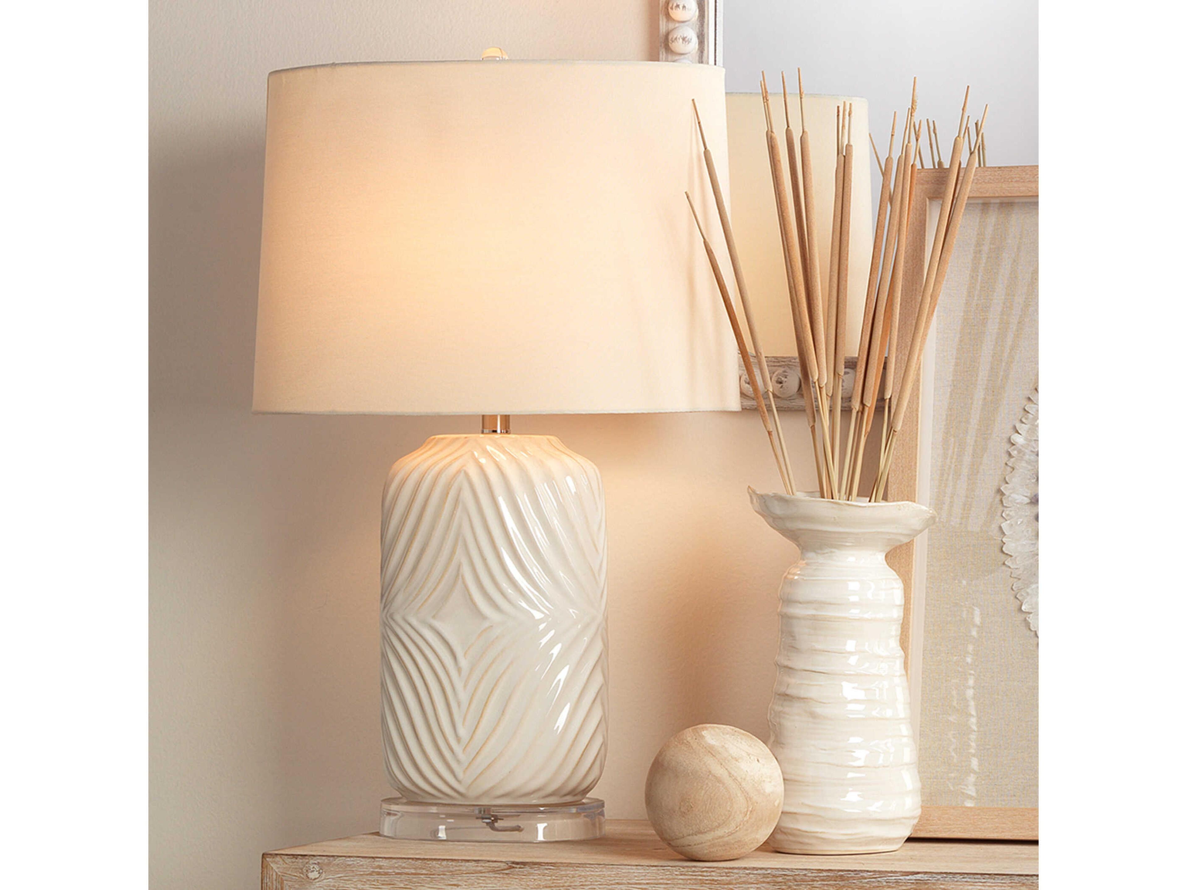 Jamie Young Harper White Linen Cream Tapered Buffet Lamp