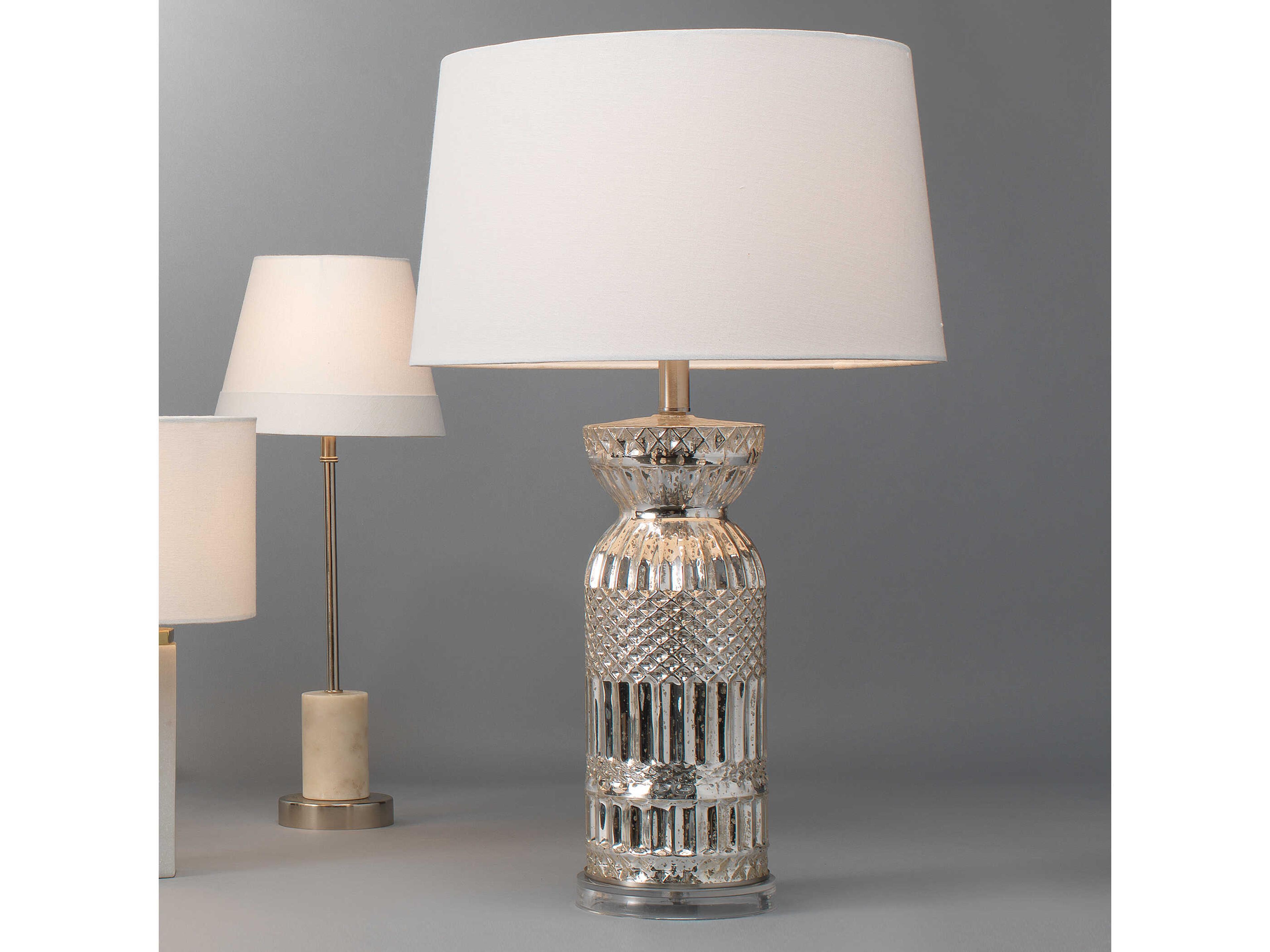 Jamie Young Isla Silver Off White Linen Tapered Buffet Lamp