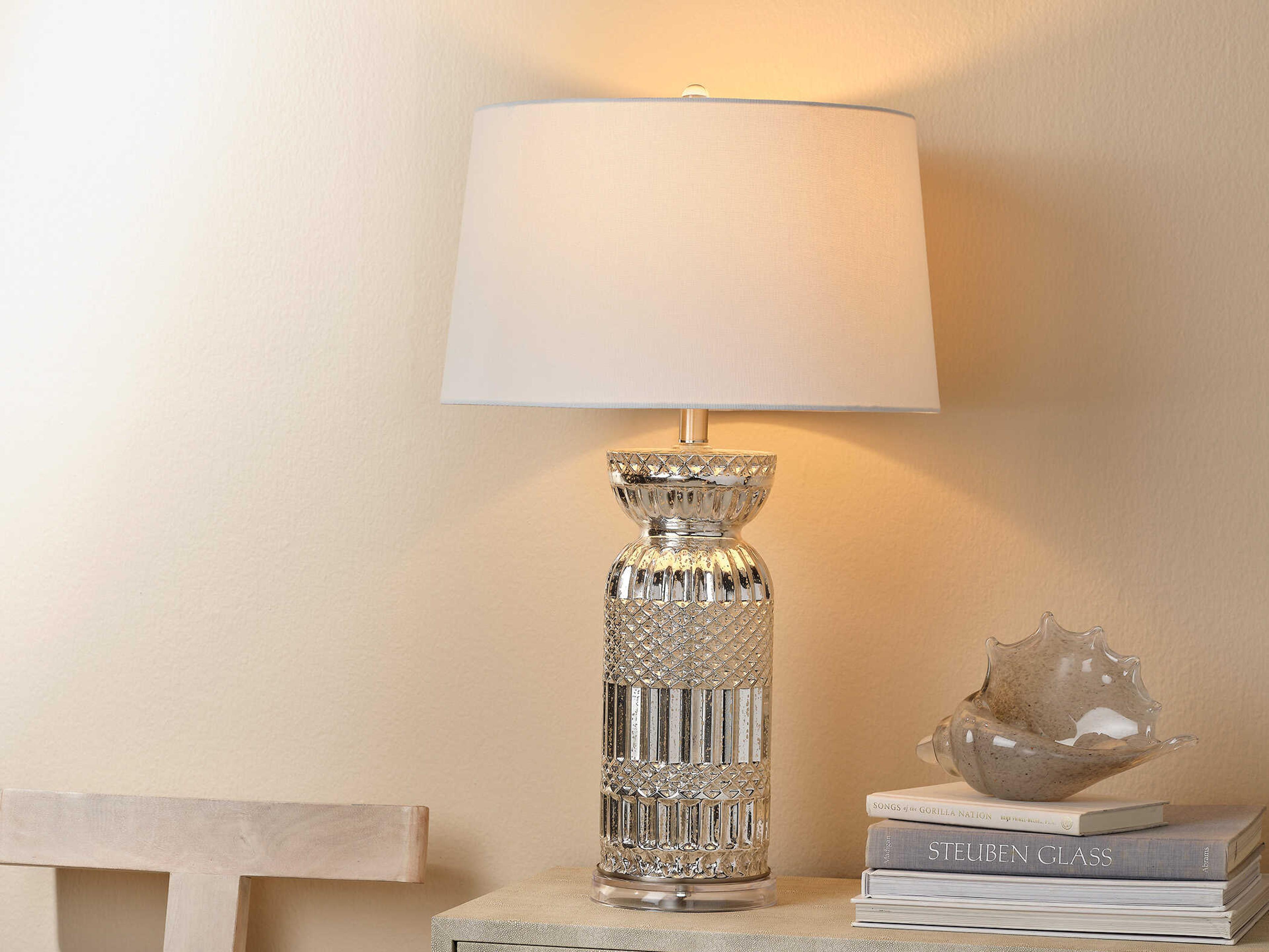 Jamie Young Isla Silver Off White Linen Tapered Buffet Lamp