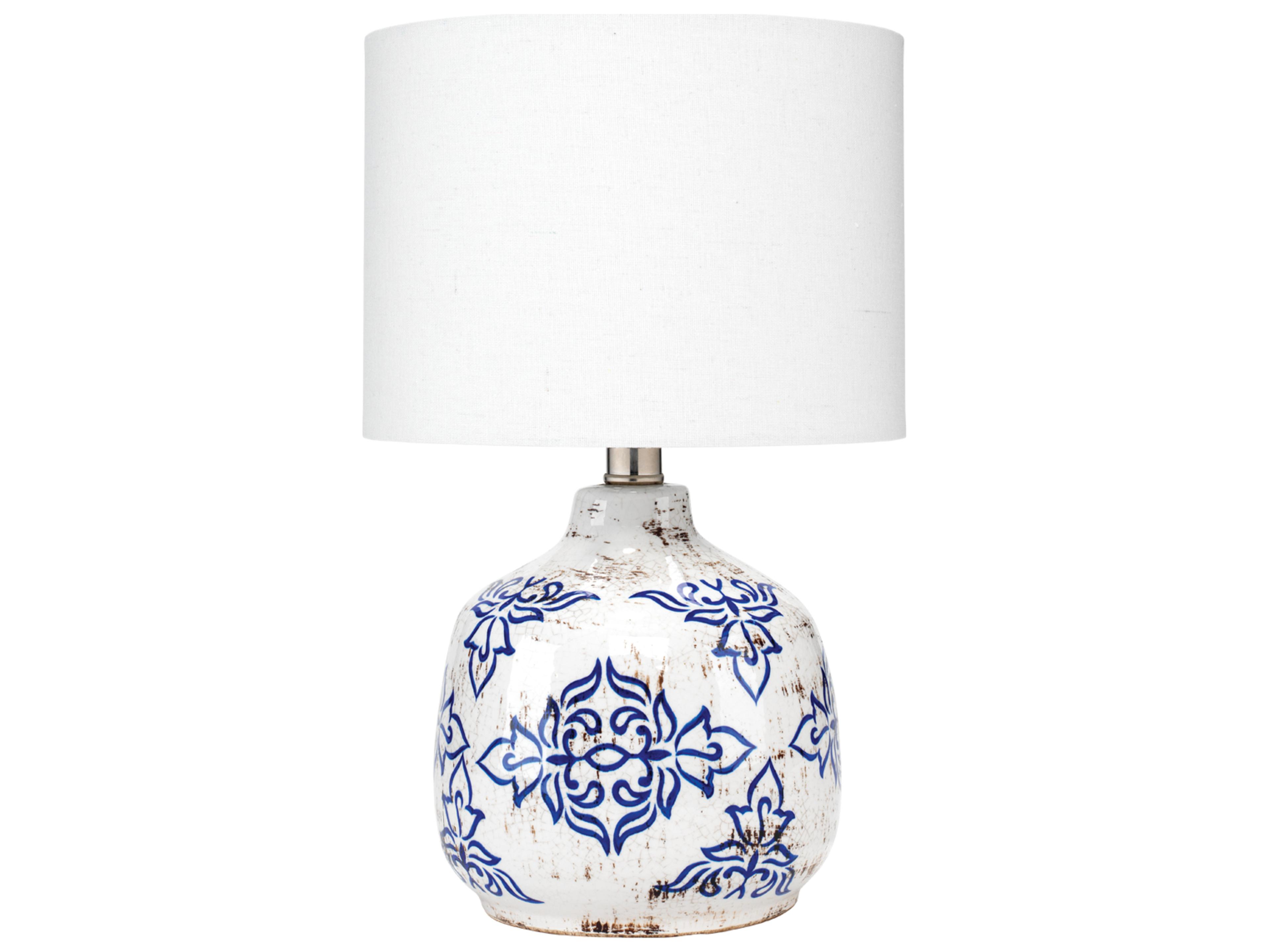 Jamie Young Ruby Blue Cream Cotton Drum Table Lamp