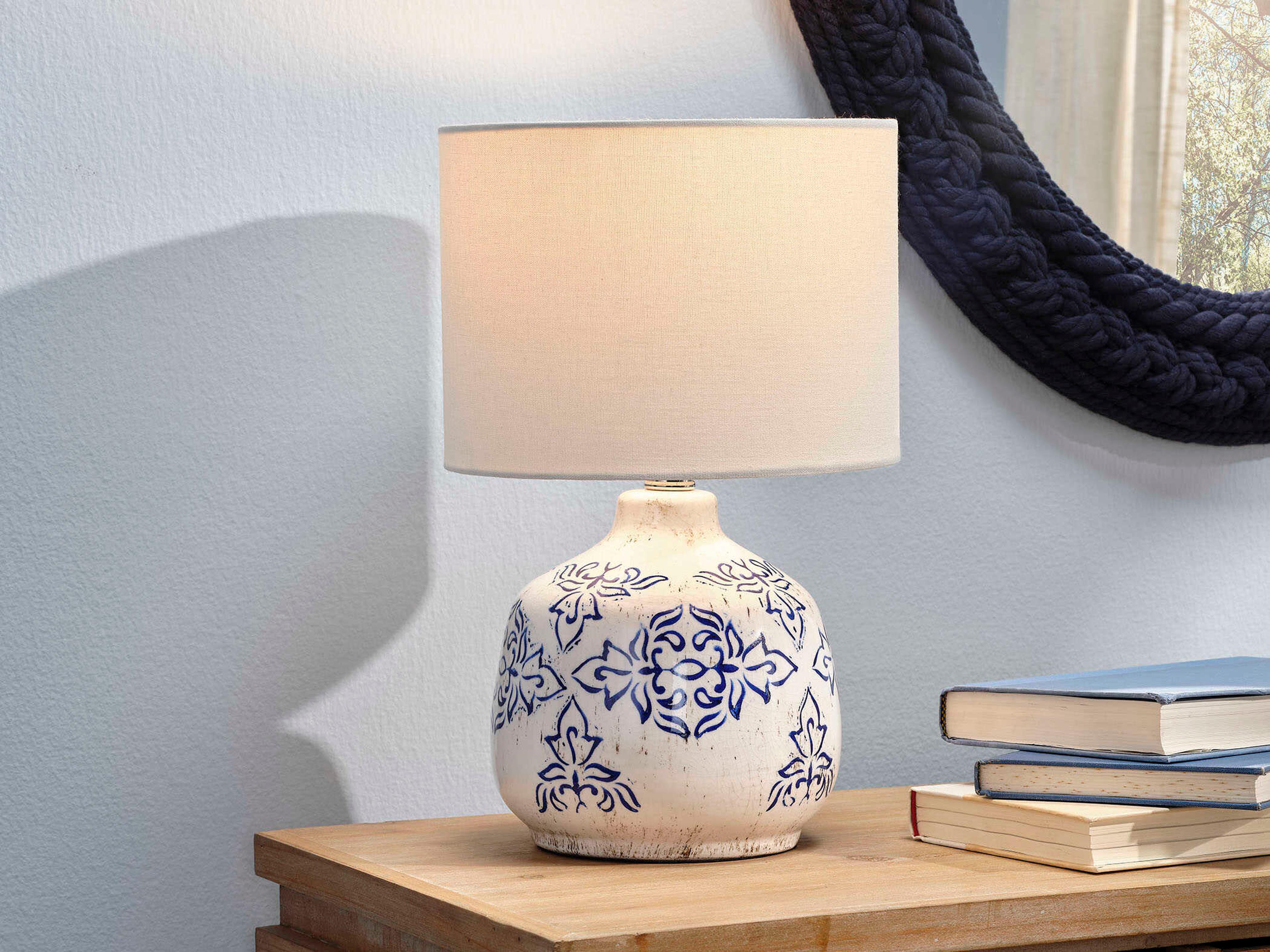 Jamie Young Ruby Blue Cream Cotton Drum Table Lamp