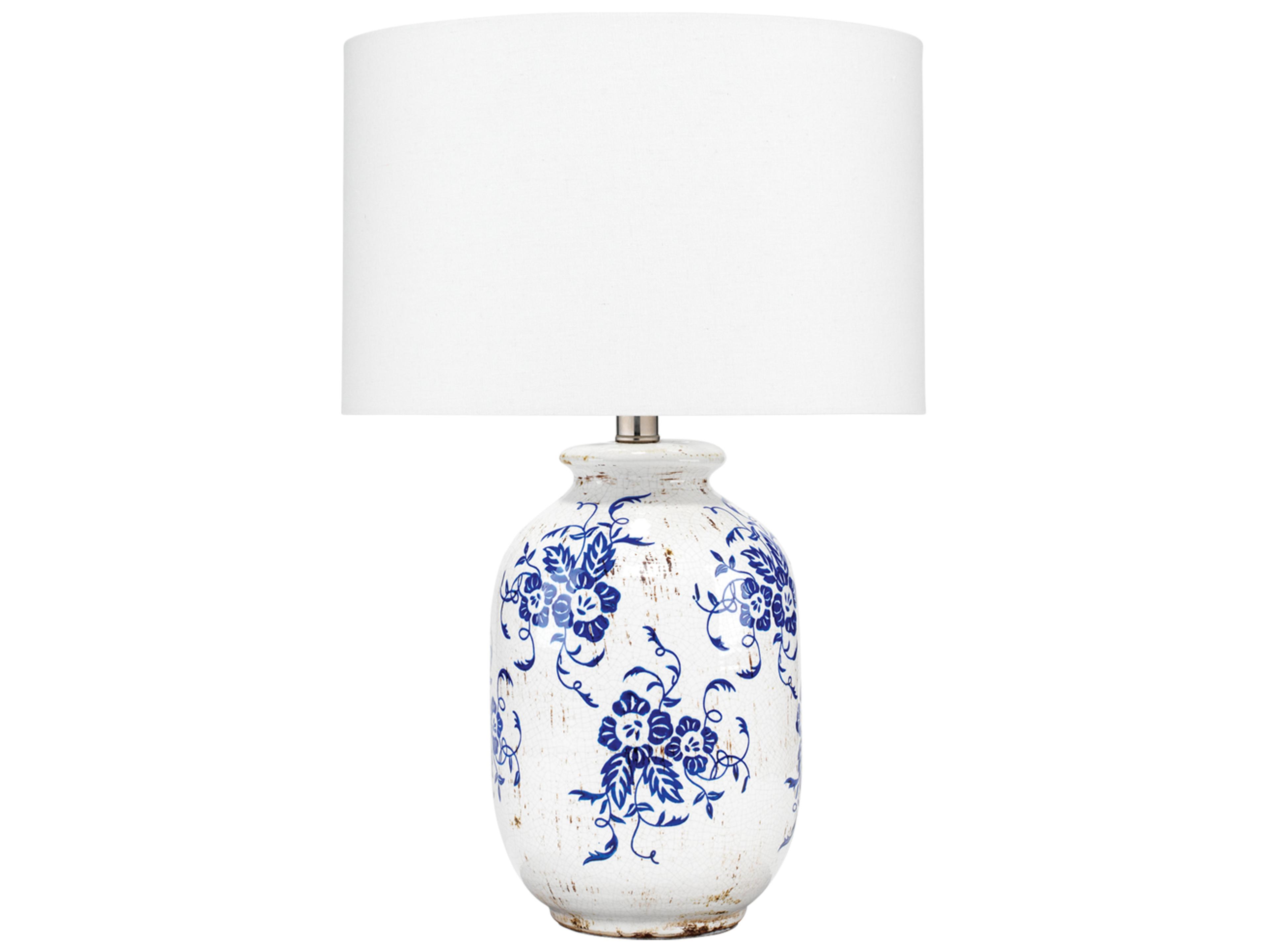 Jamie Young Ruth Blue Cream Cotton Drum Table Lamp