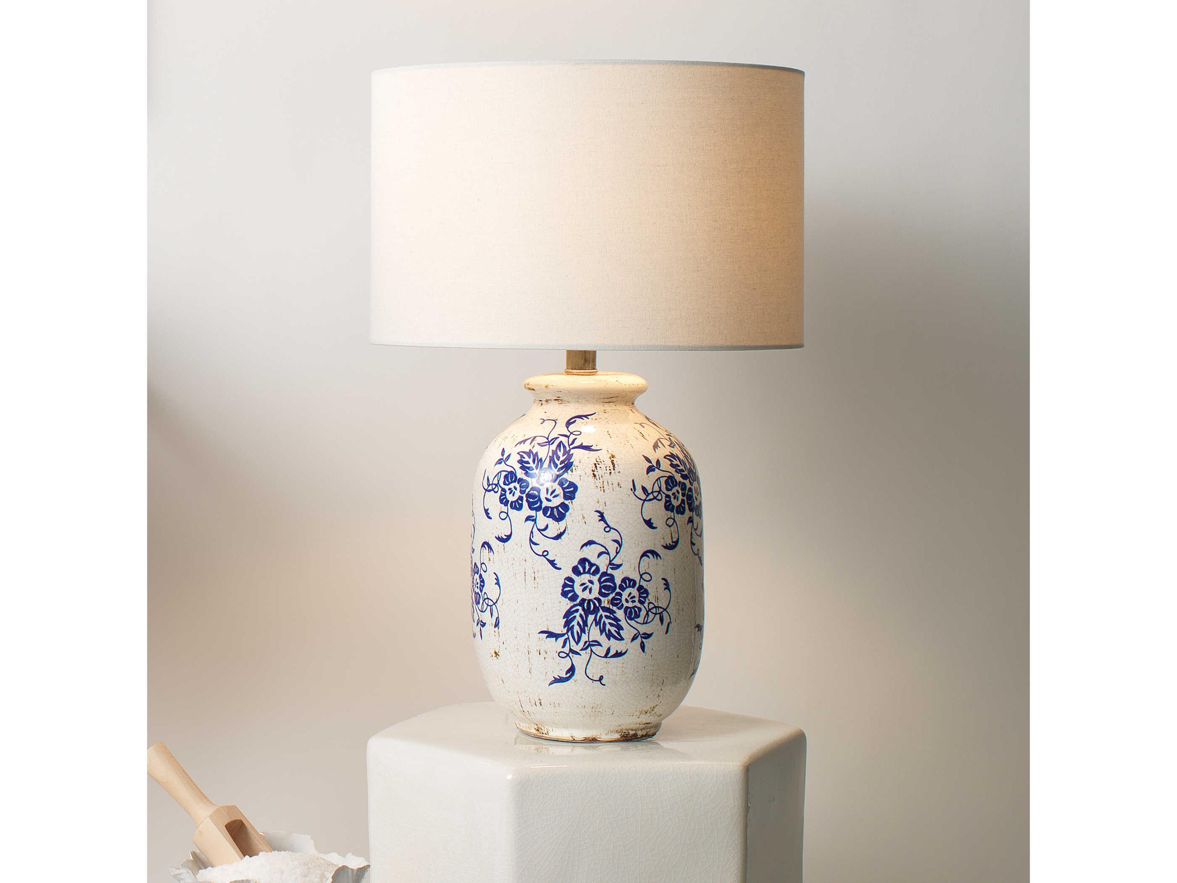 Jamie Young Ruth Blue Cream Cotton Drum Table Lamp