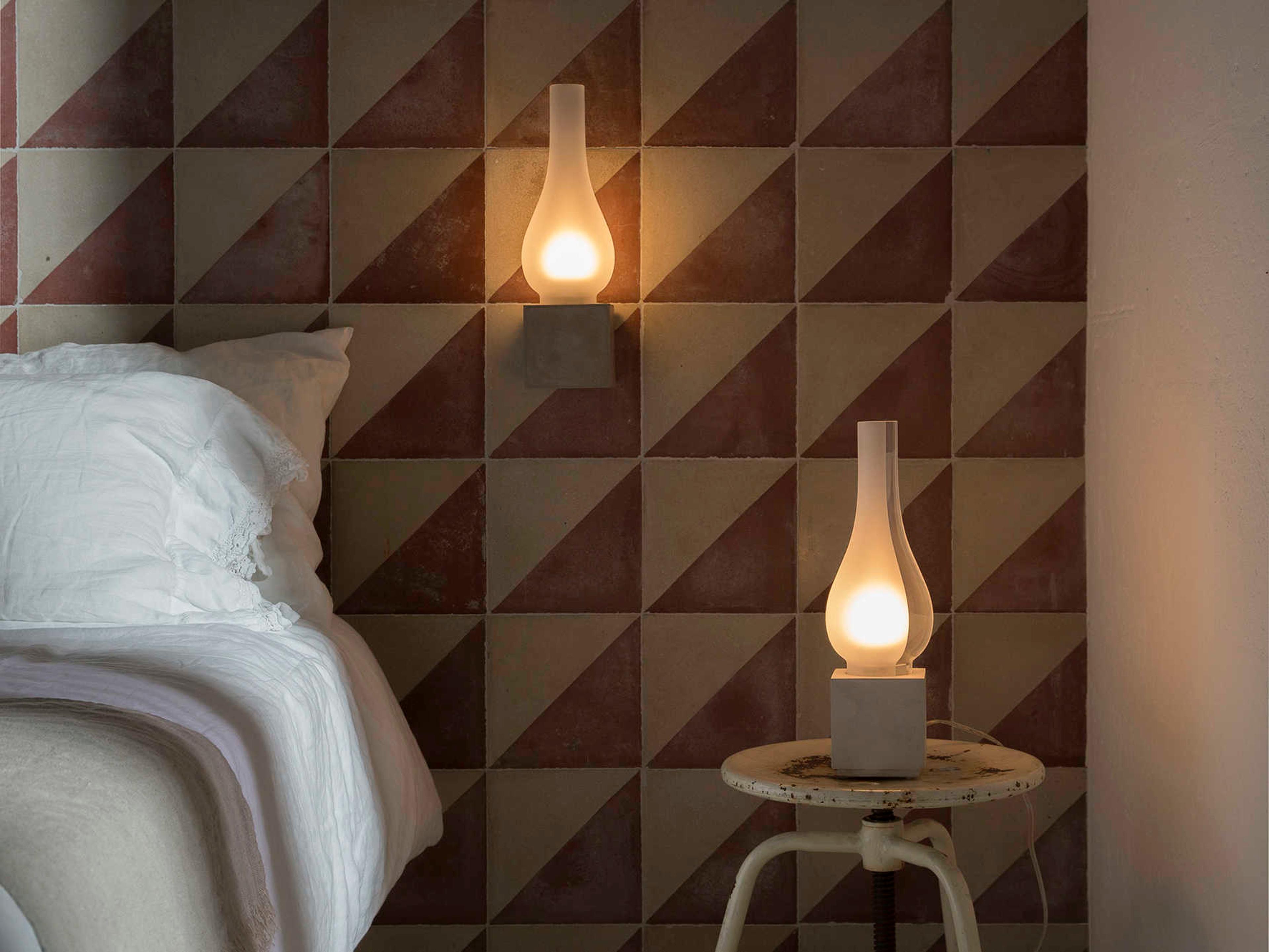 Karman Amarcord LED White Table Lamp with Frosted Transparent Glass Shade