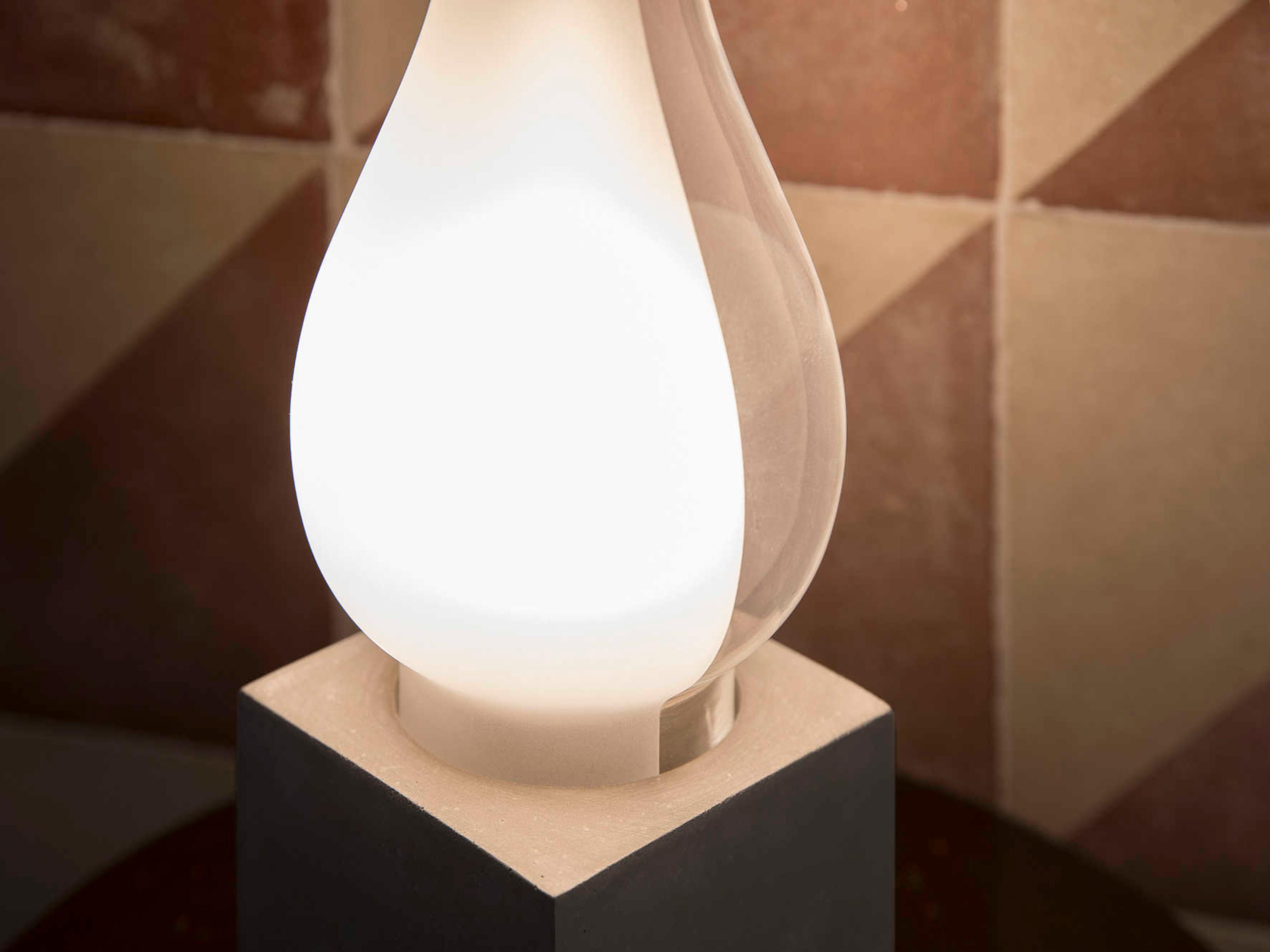 Karman Amarcord LED White Table Lamp with Frosted Transparent Glass Shade