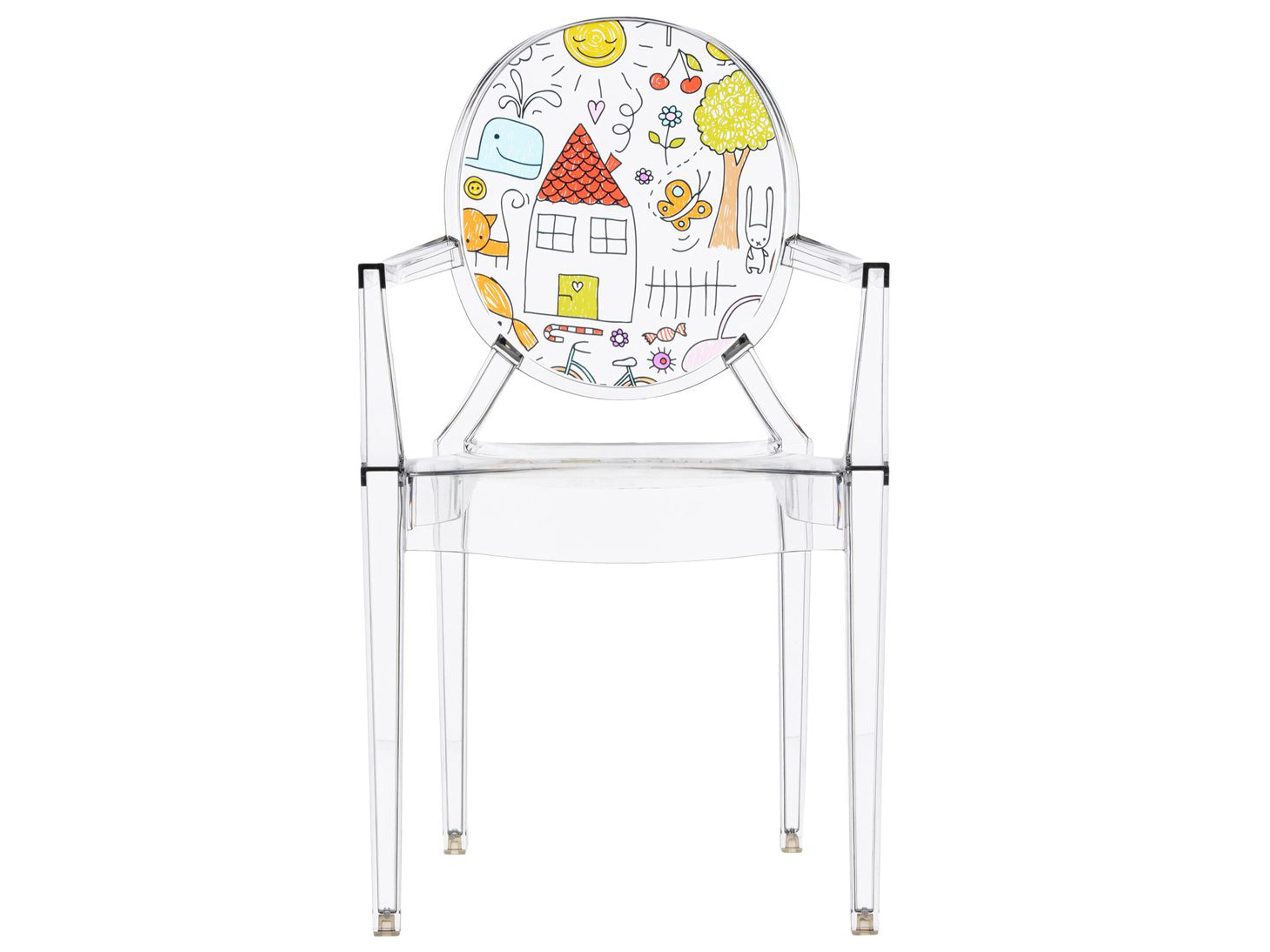 Kartell Outdoor Lou Ghost Crystal Drawings Resin Kid Dining Chair