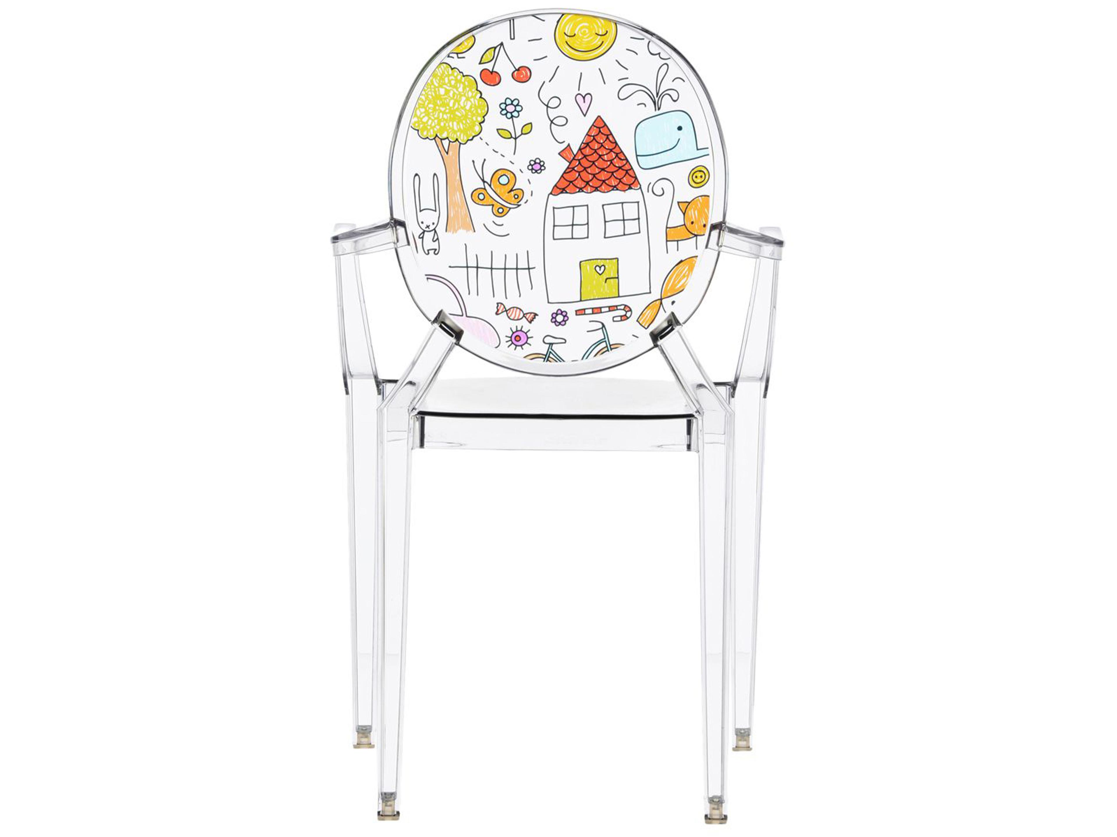 Kartell Outdoor Lou Ghost Crystal Drawings Resin Kid Dining Chair