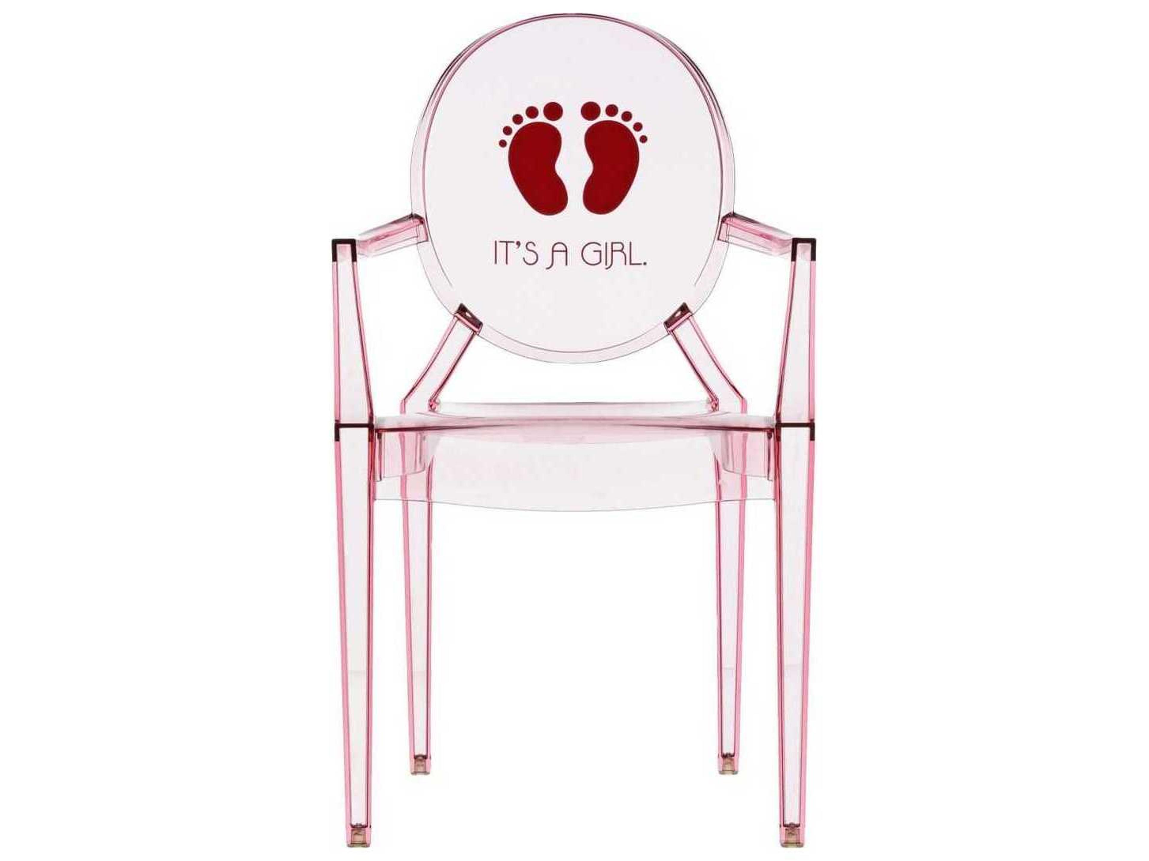 Kartell Outdoor Lou Lou Ghost Pink Transparent It's a girl Print Child's Chair