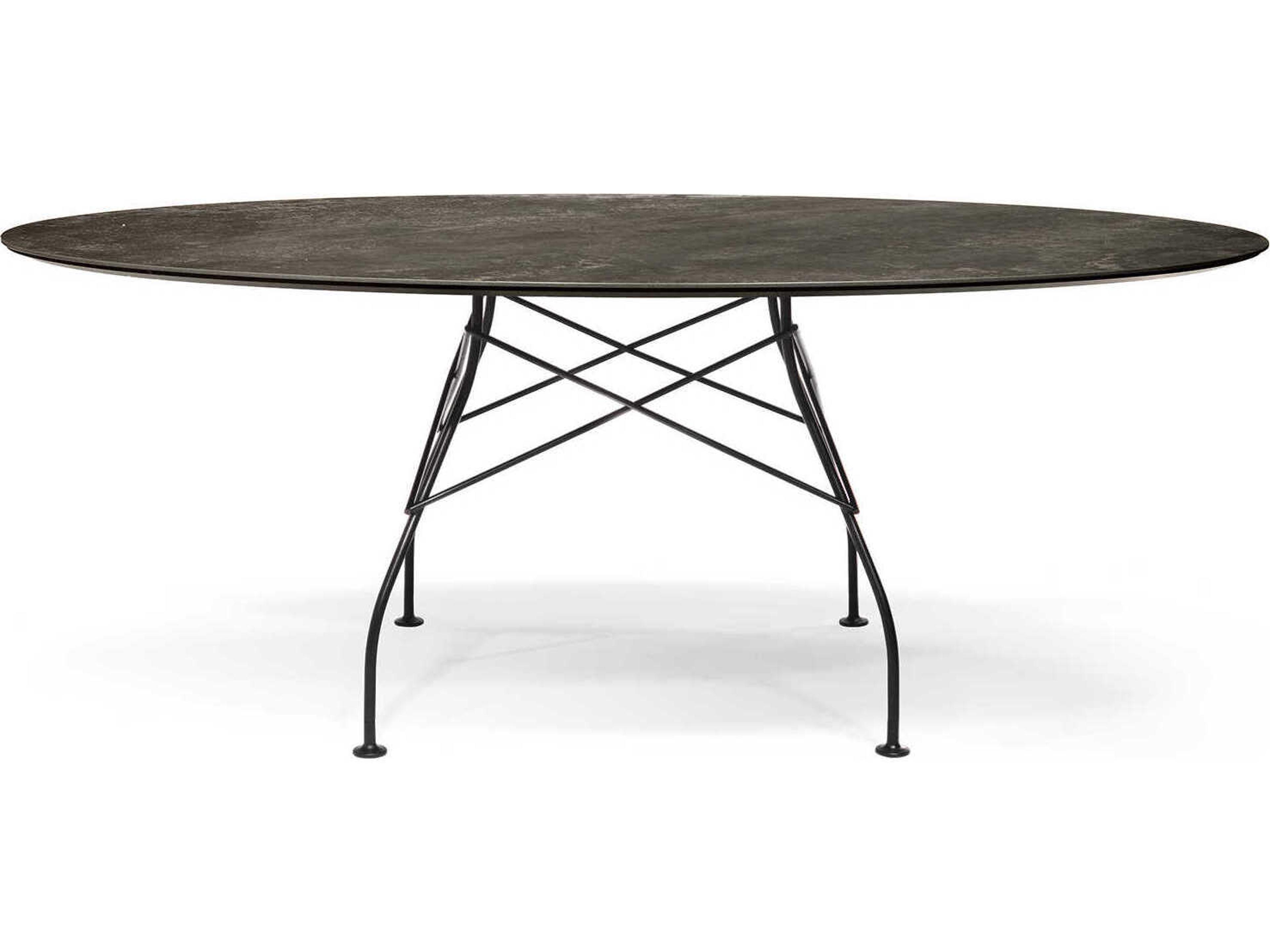 Glossy Steel Black / Marble Aged BronzeW Oval Dining Table