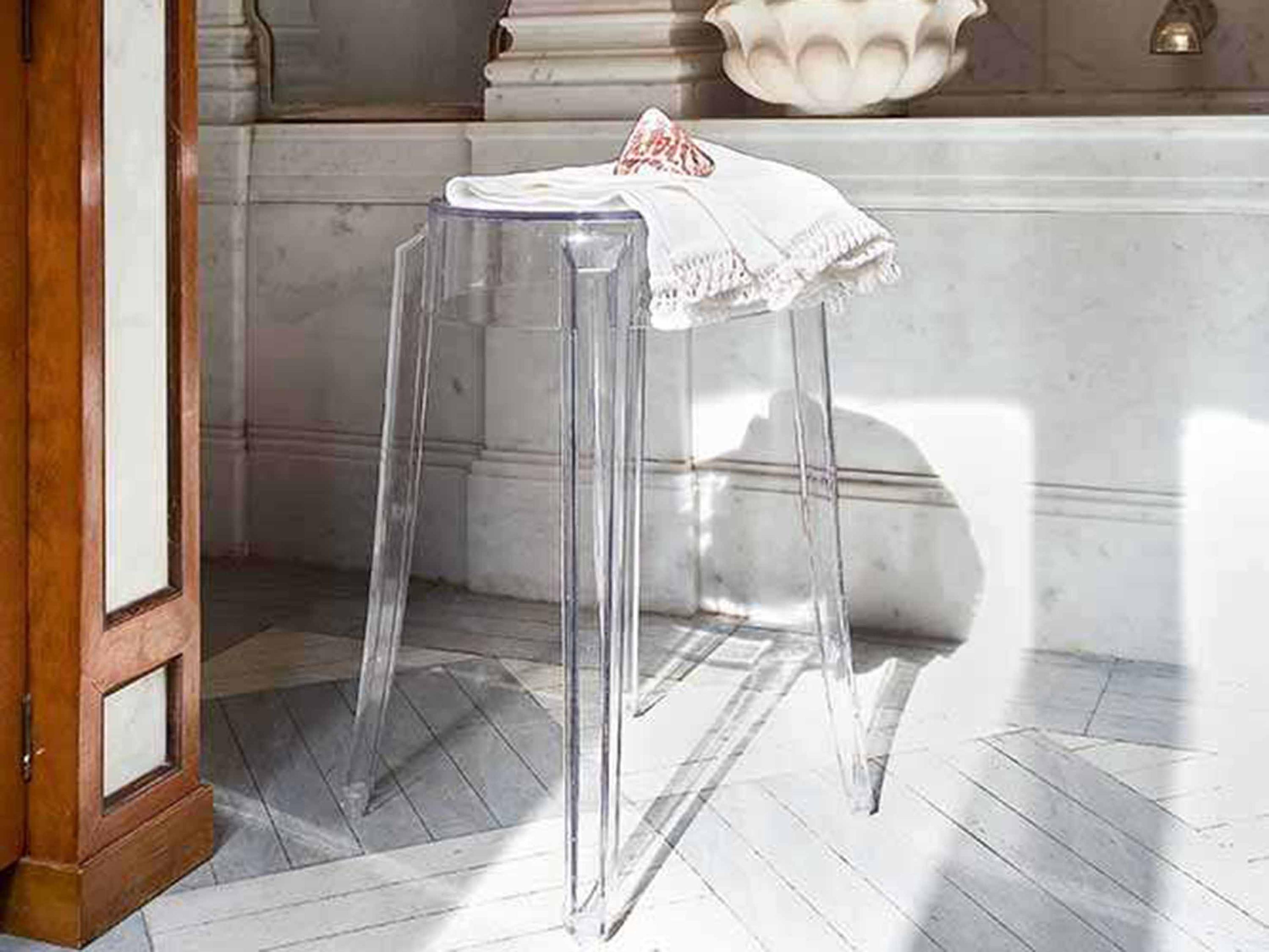 Kartell Outdoor Charles Ghost Transparent Crystal Resin Dining Stool  (Sold in 2)