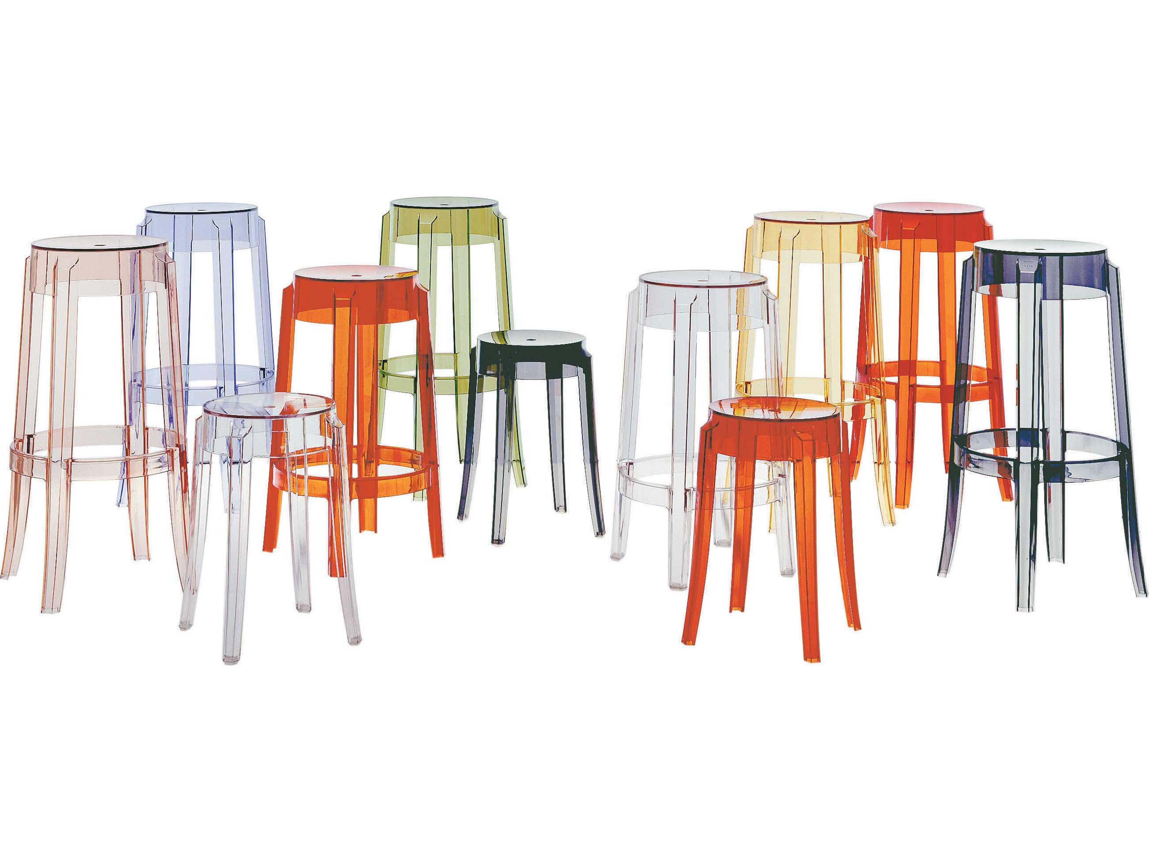 Kartell Outdoor Charles Ghost Glossy Black Resin Dining Stool  (Sold in 2)