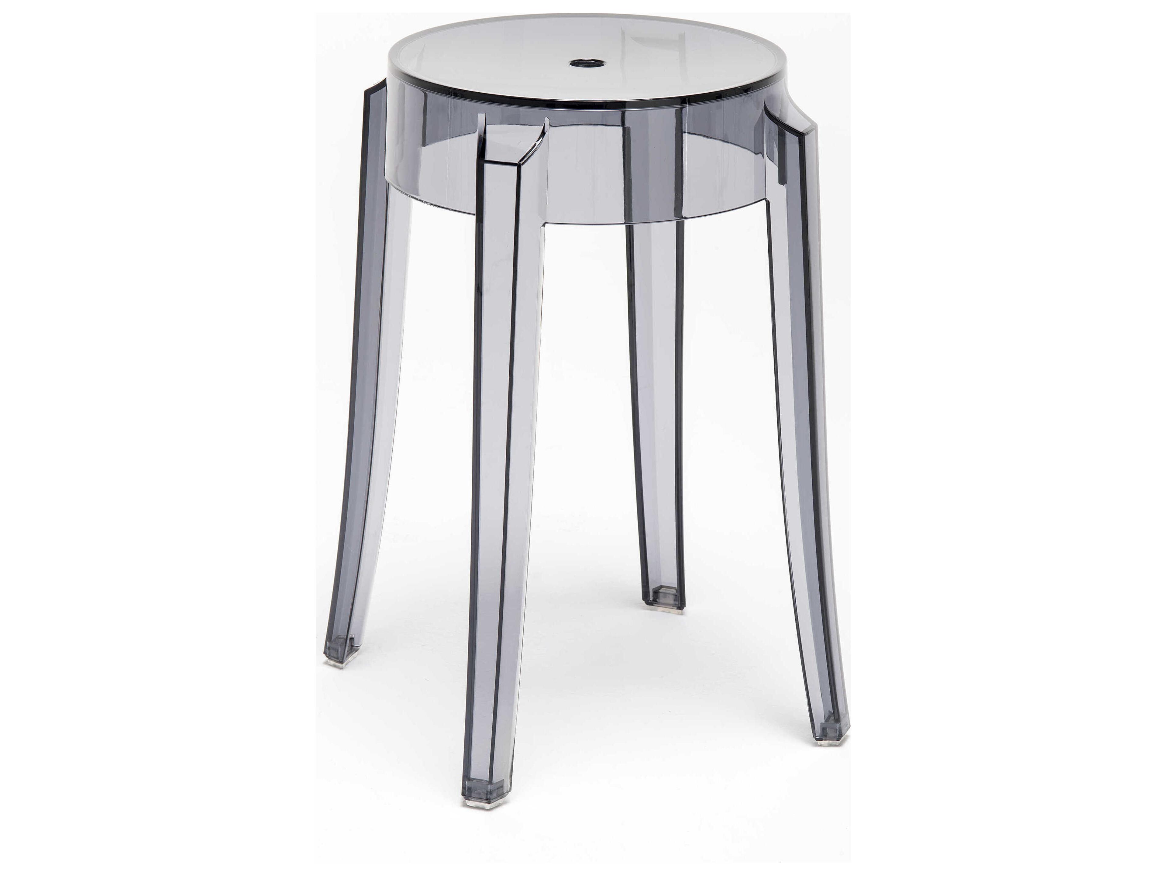 Kartell Outdoor Charles Ghost Transparent Smoke Grey Resin Dining Stool  (Sold in 2)
