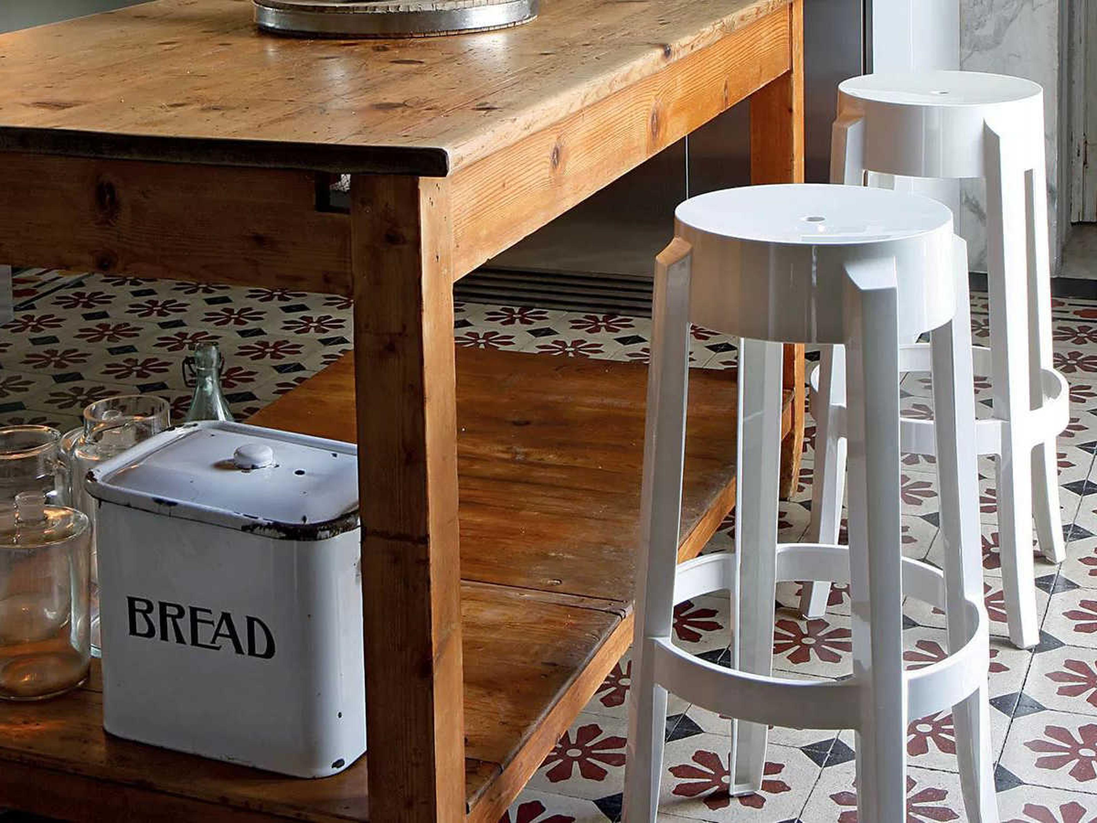 Kartell Outdoor Charles Ghost Transparent White Resin Counter Stool  (Sold in 2)