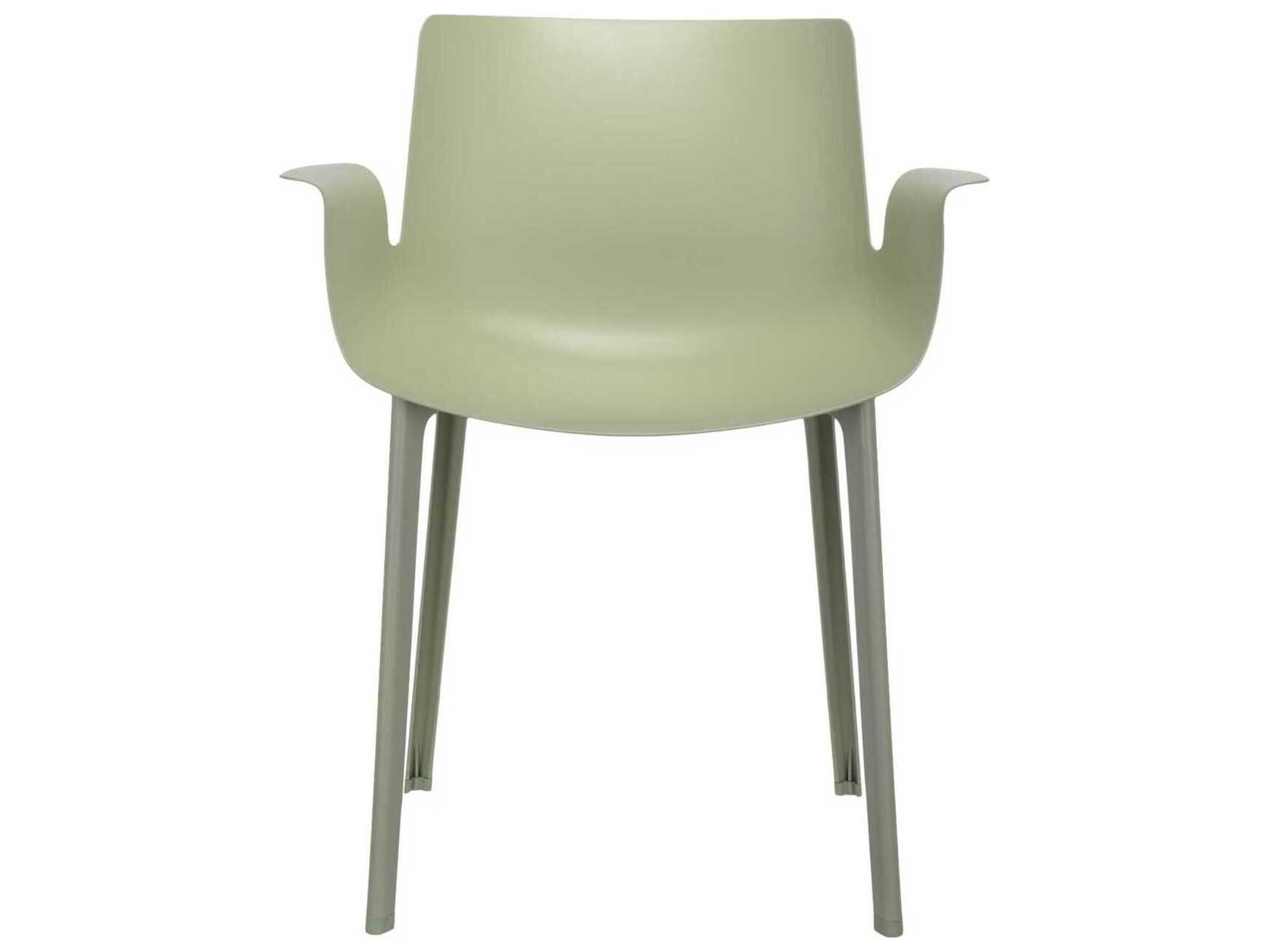 Kartell Outdoor Piuma Opaque Sage Green Resin Dining Arm Chair