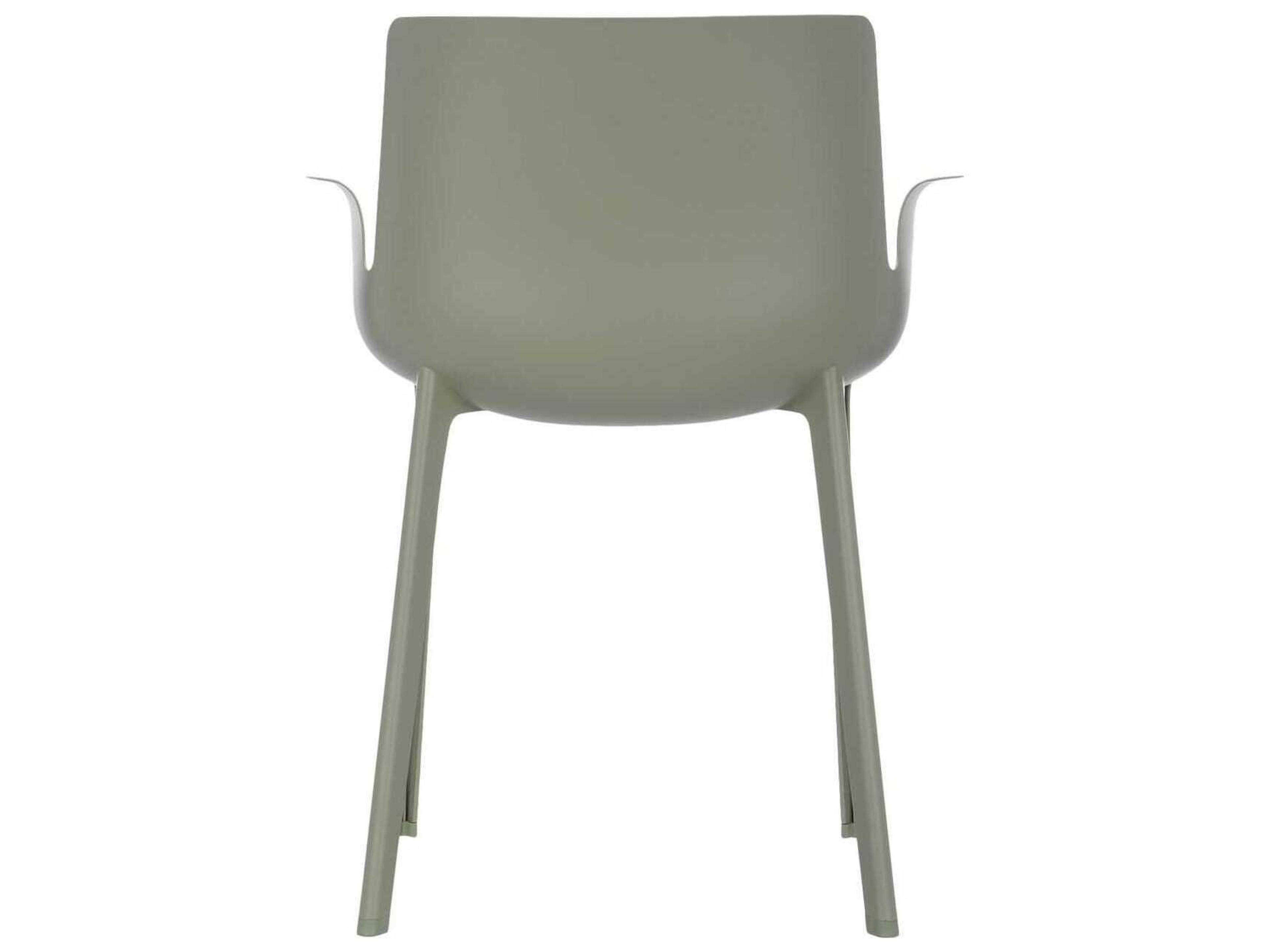 Kartell Outdoor Piuma Opaque Sage Green Resin Dining Arm Chair