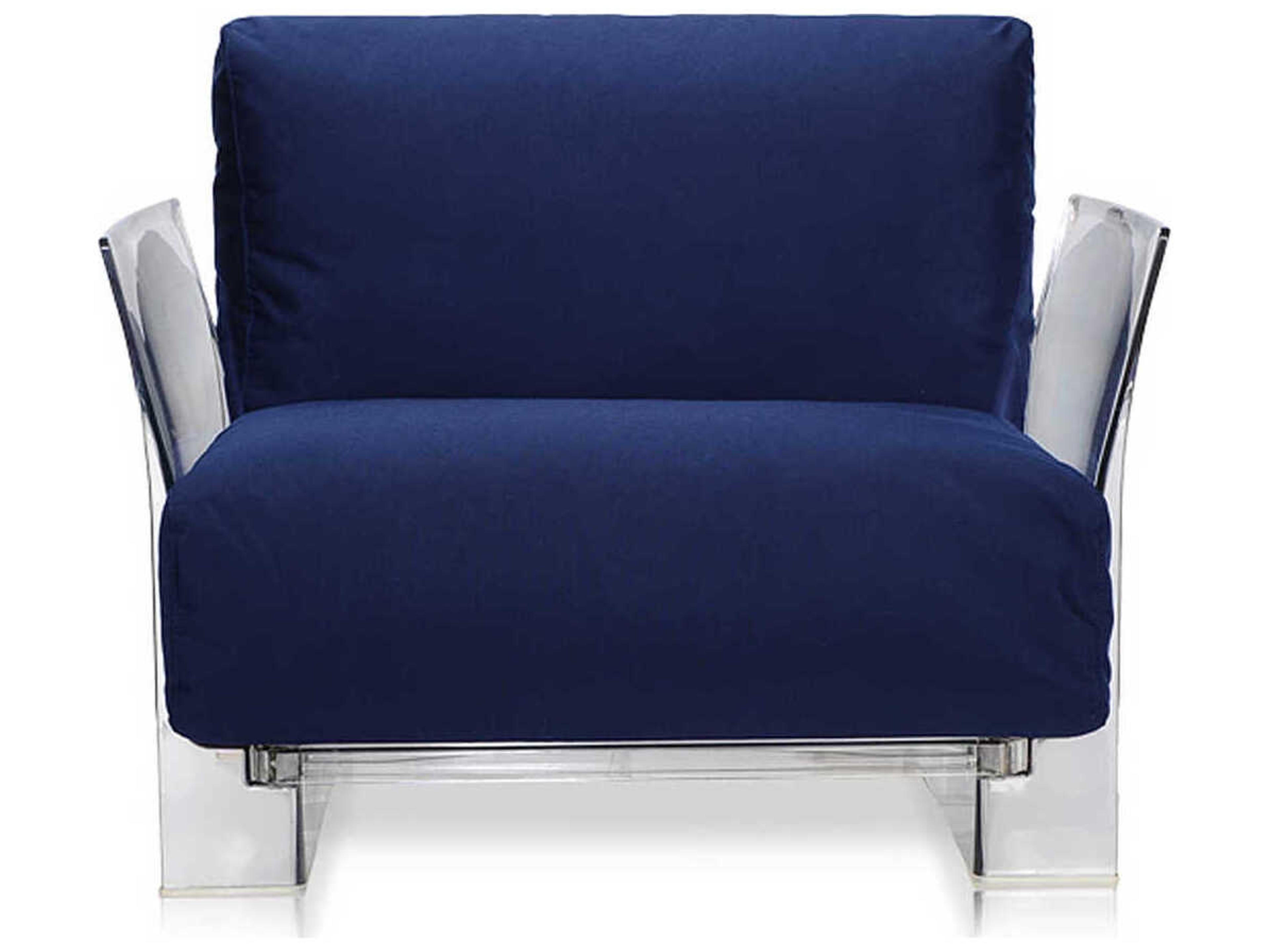 Kartell Outdoor Pop Transparent / Sunbrella Fabic Blue Lounge Chair