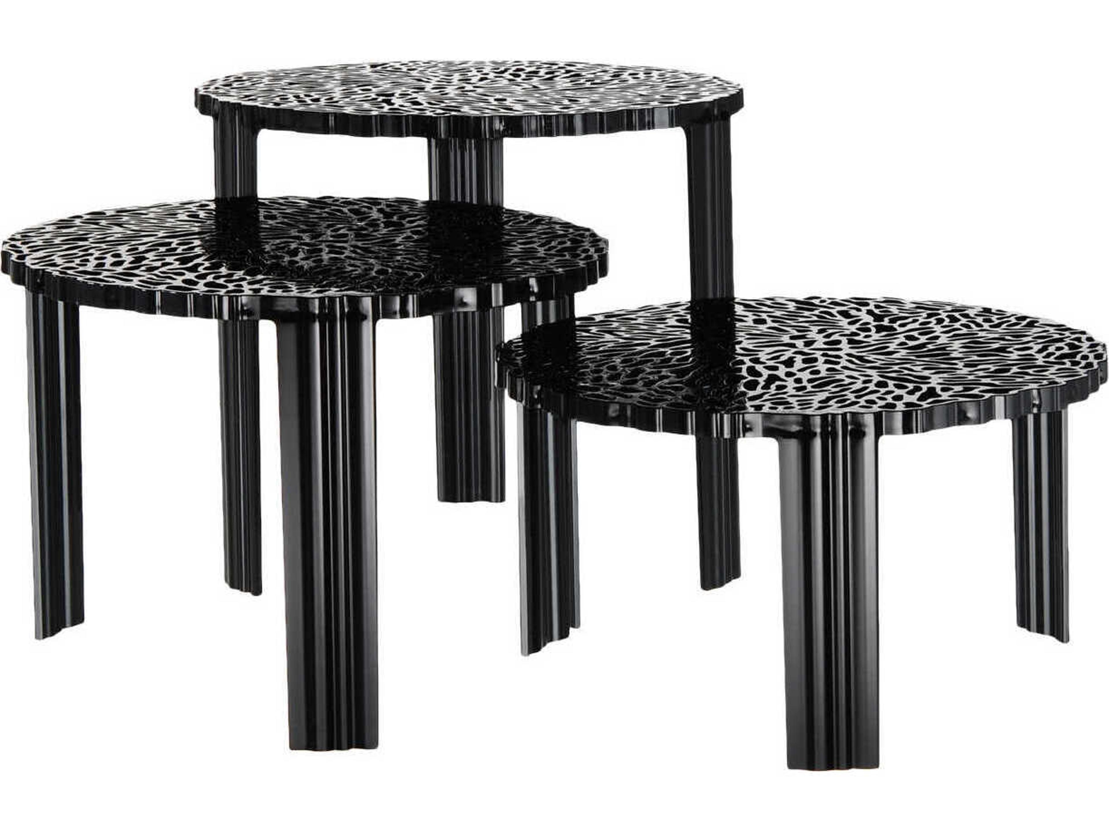 Kartell Outdoor T-table Opaque Black Resin High Round Coffee Table