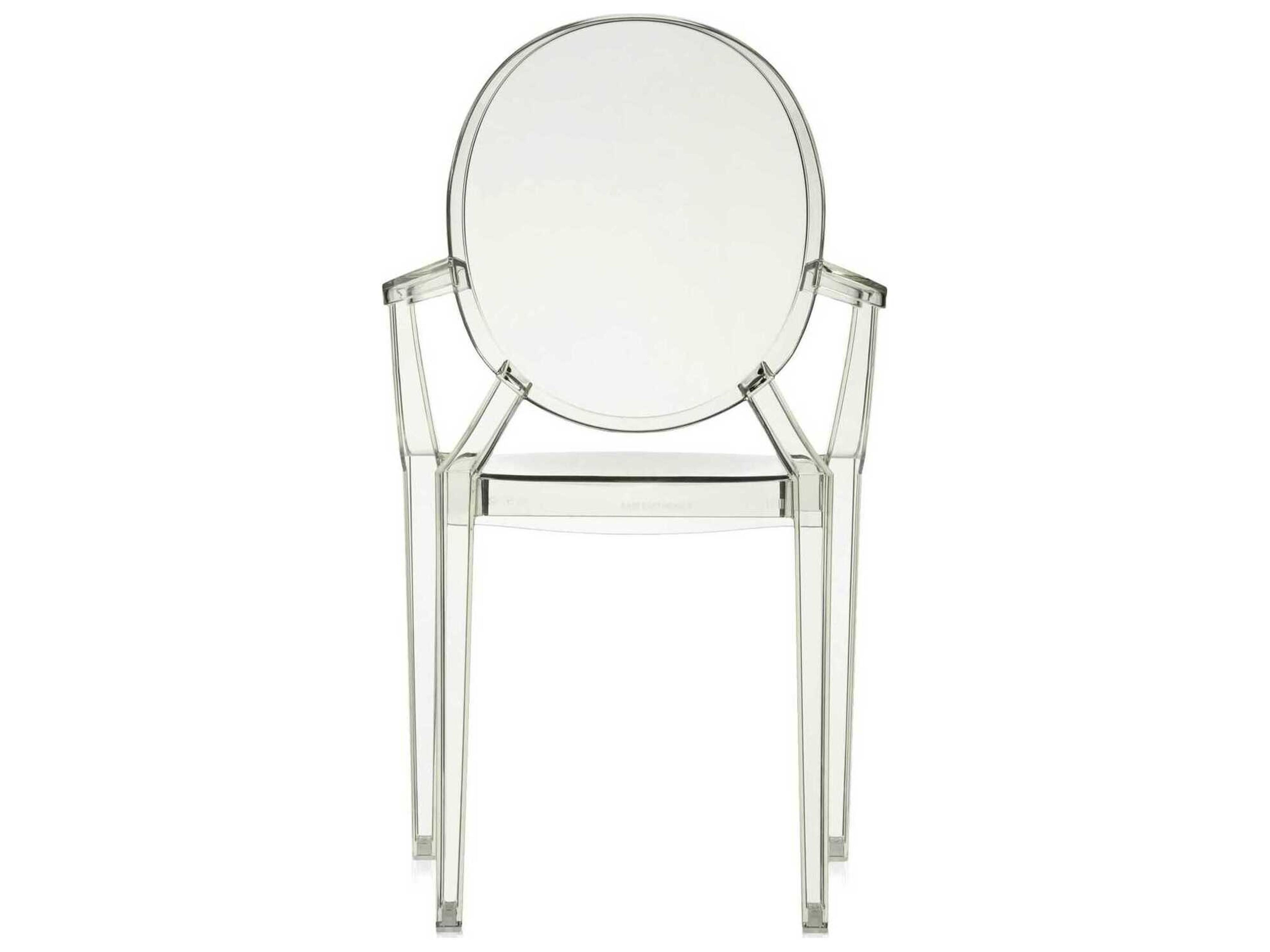 Kartell Outdoor Louis Ghost Transparent Crystal Green Resin Dining Arm Chair  (Sold in 2)