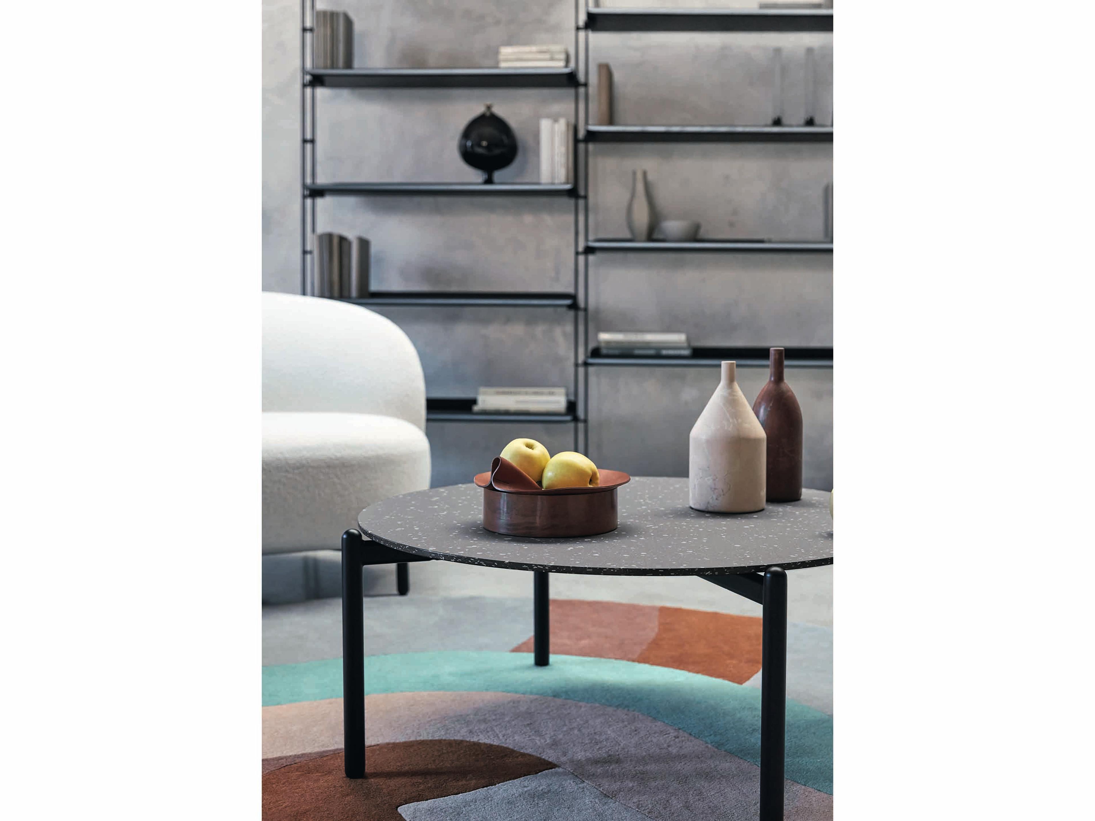 Kartell Undique 46.86" Kidney Coffee Table in Terrazzo Black Top and Black Frame