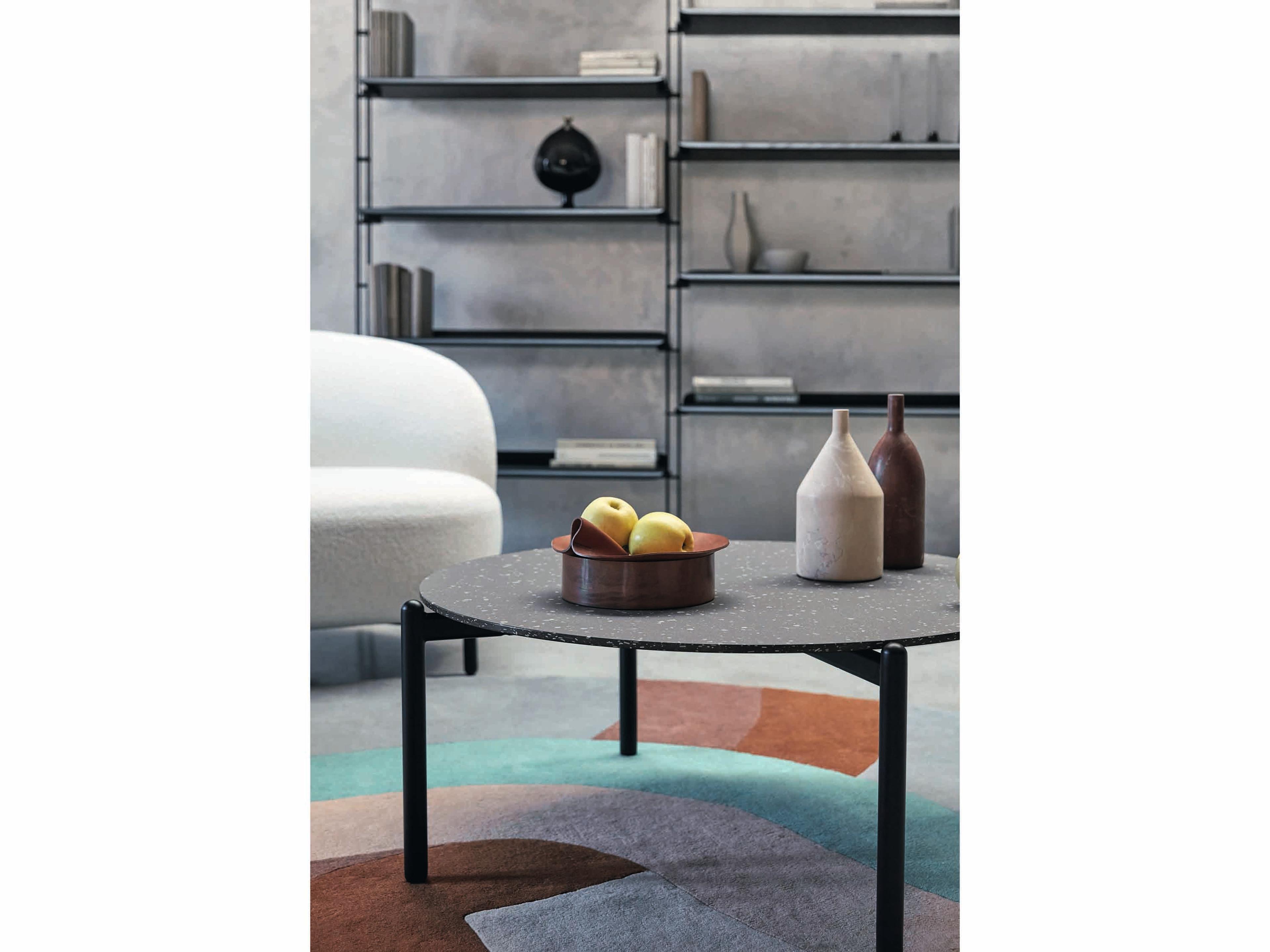 Kartell Undique 46.86" Kidney Coffee Table in Terrazzo Black Top and Black Frame