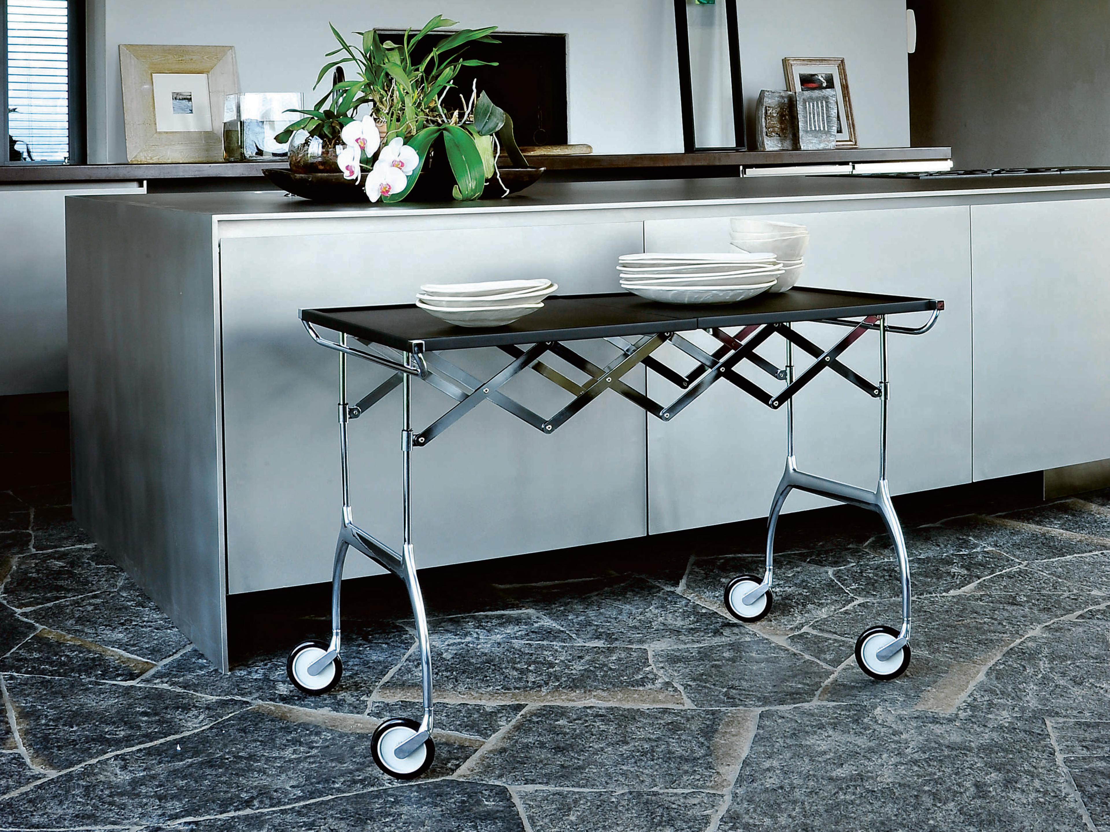 Kartell Battista Silver Black Chrome Bar Cart