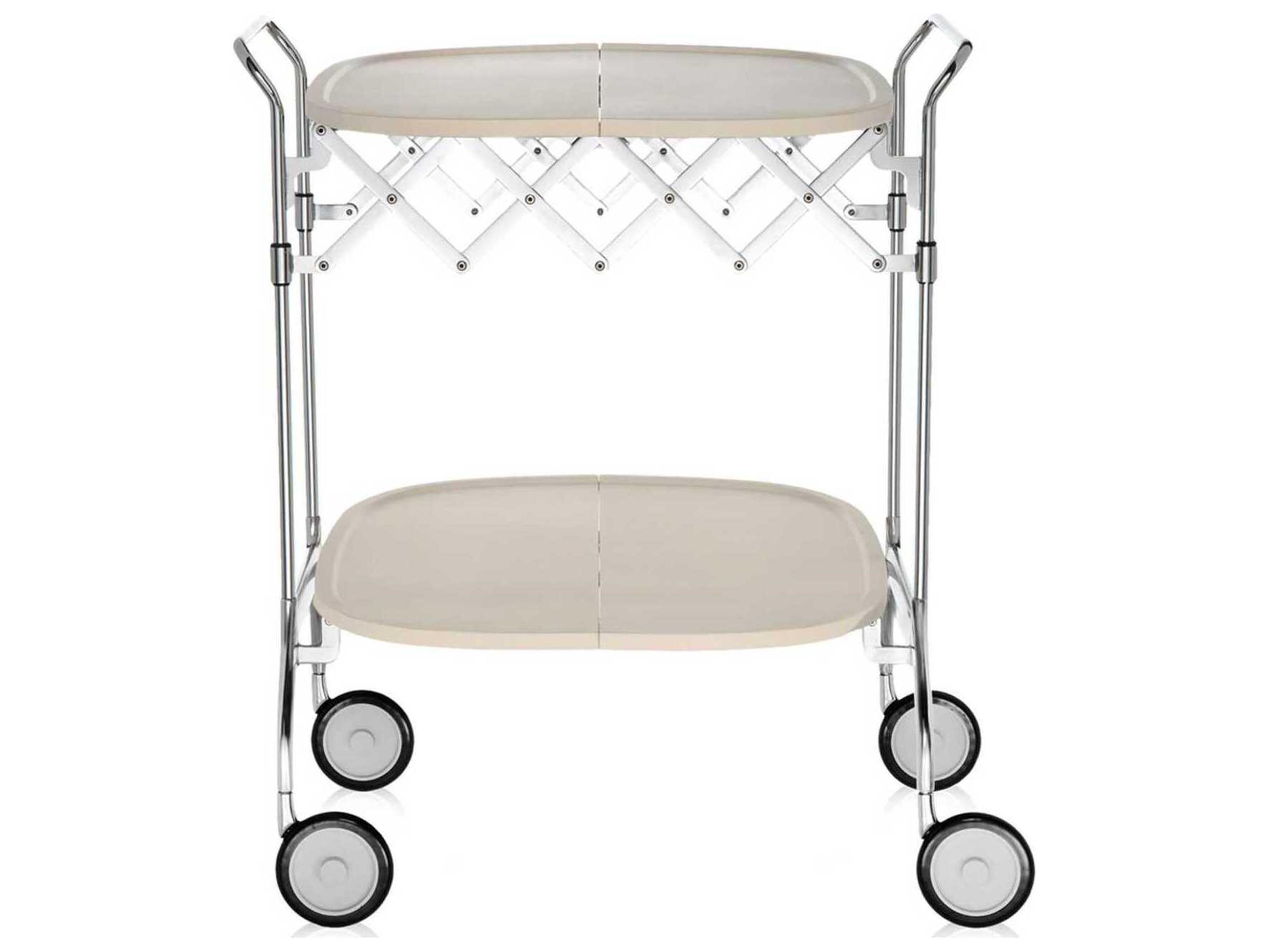 Kartell Gastone Beige Cream Chrome Bar Cart