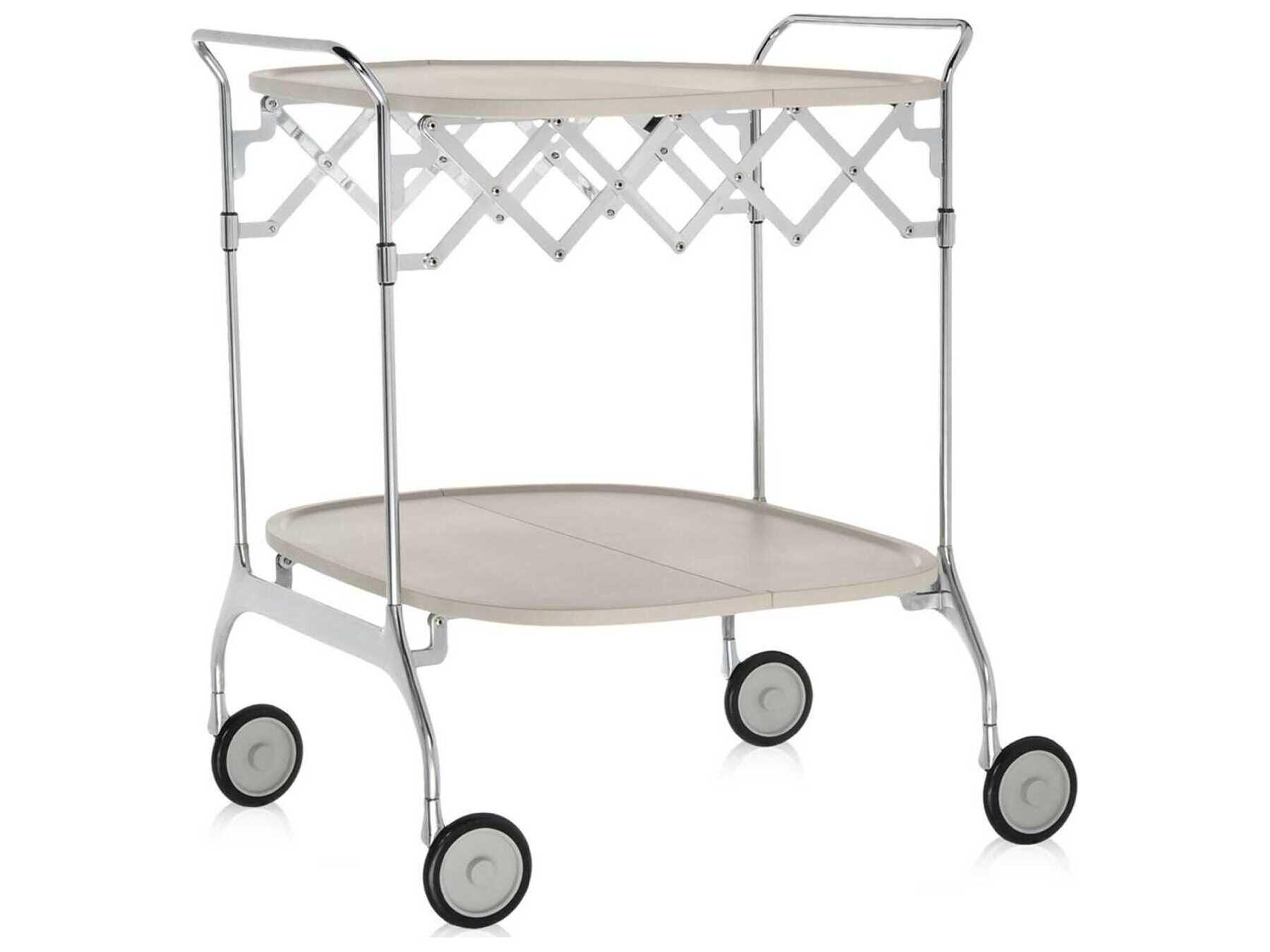 Gastone Beige Cream Chrome Bar Cart