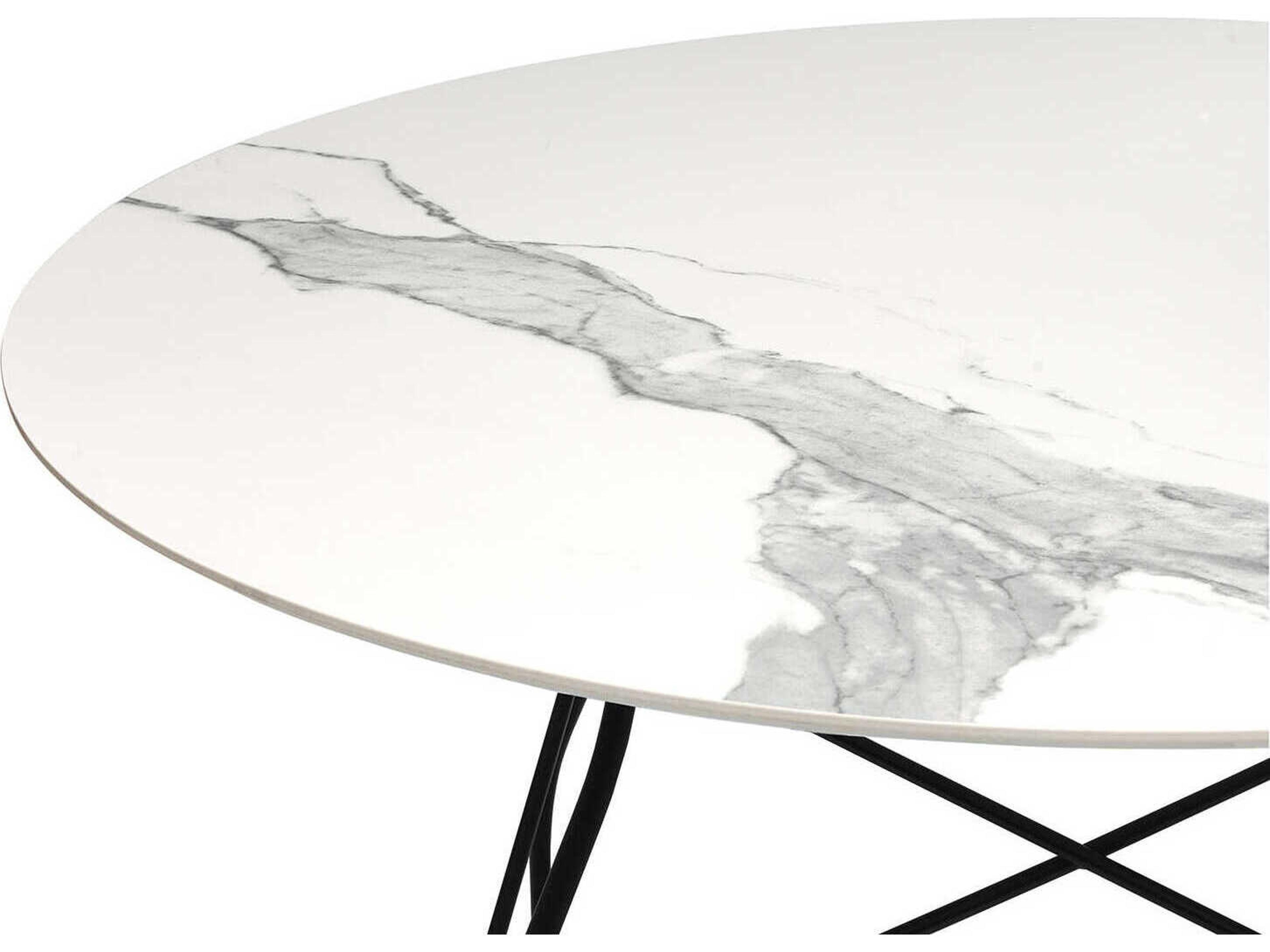 Kartell Glossy Round Stone White Marble Black Dining Table